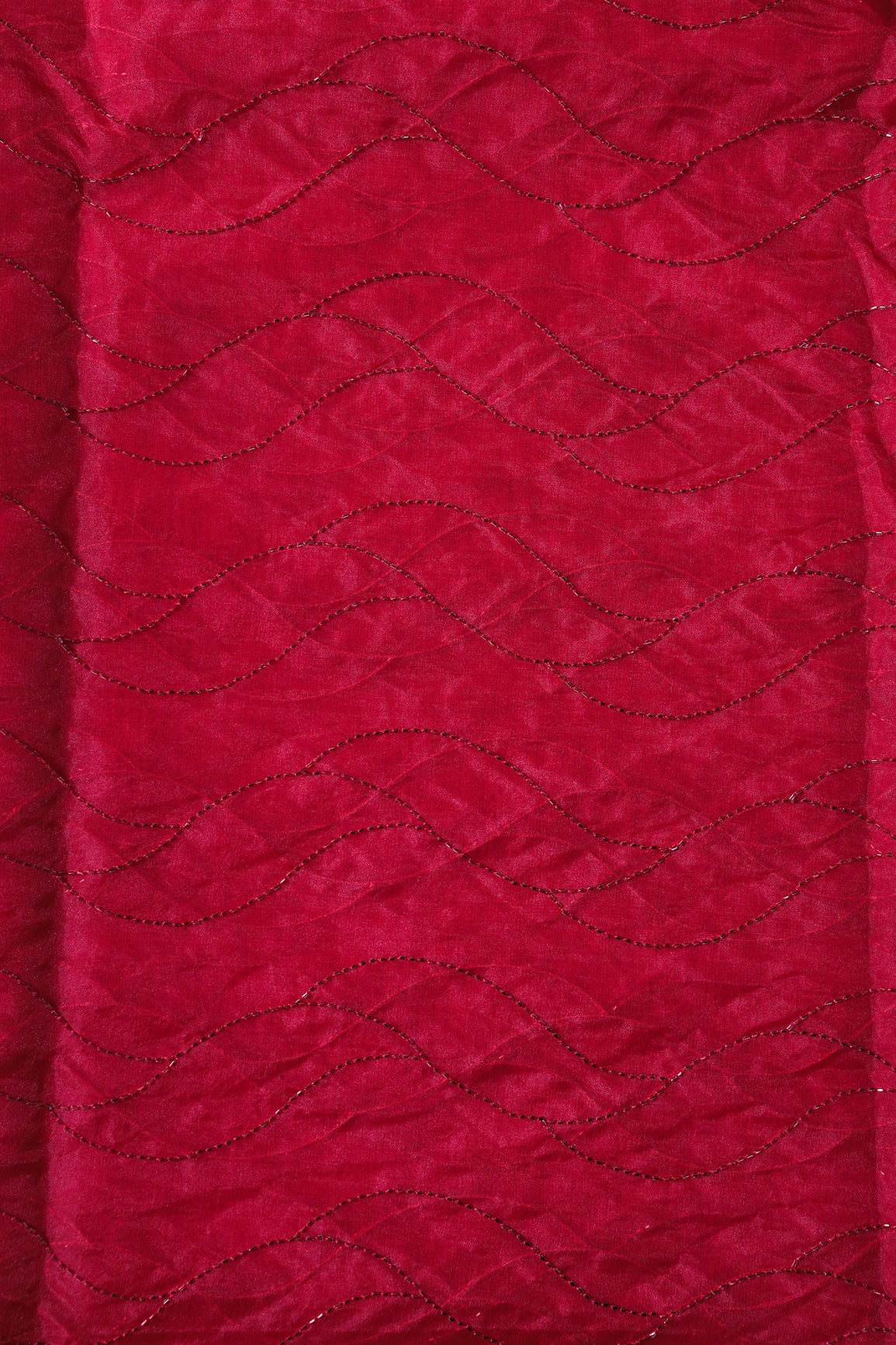 Cut Dana Beads Wonderful Wavy Embroidery On Red Organza Fabric