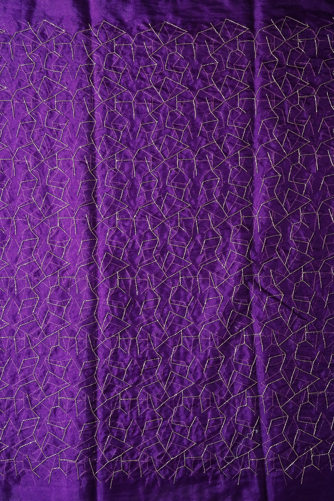 Cut Dana Beads Appealing Abstract Embroidery On Purple Organza Fabric