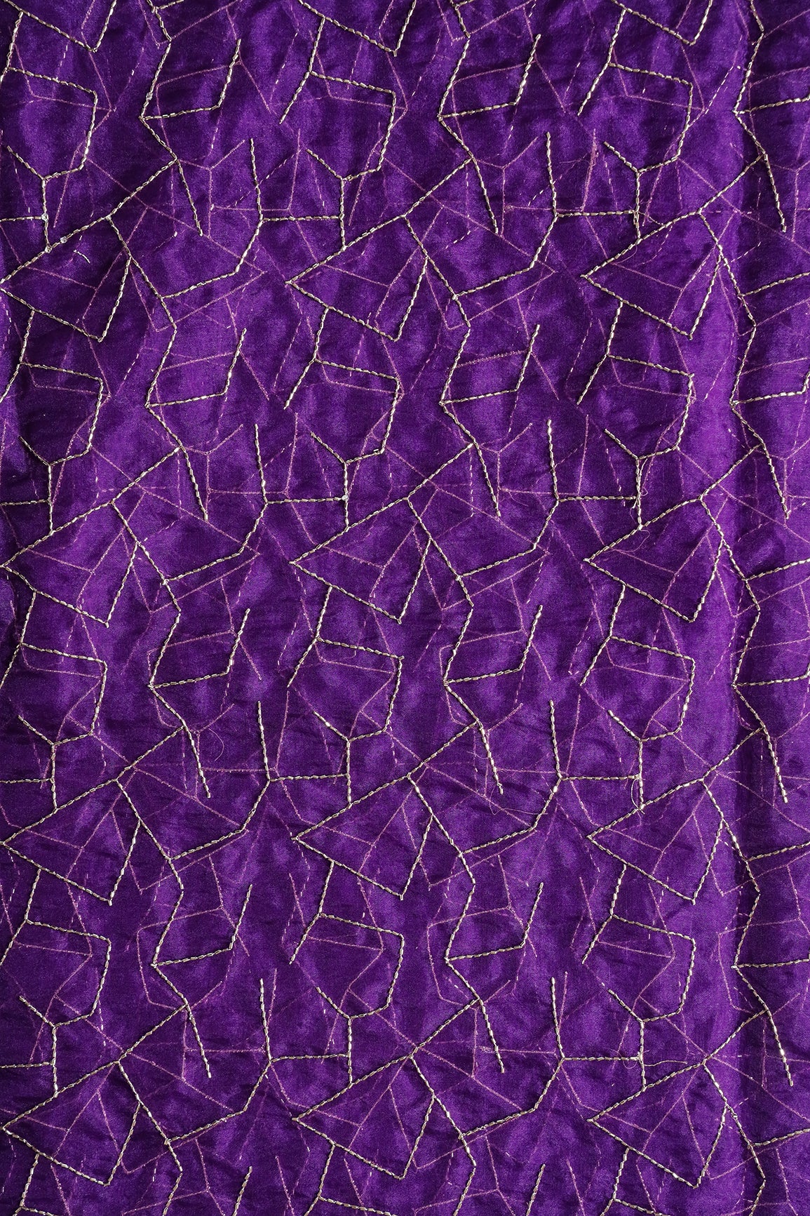 Cut Dana Beads Appealing Abstract Embroidery On Purple Organza Fabric
