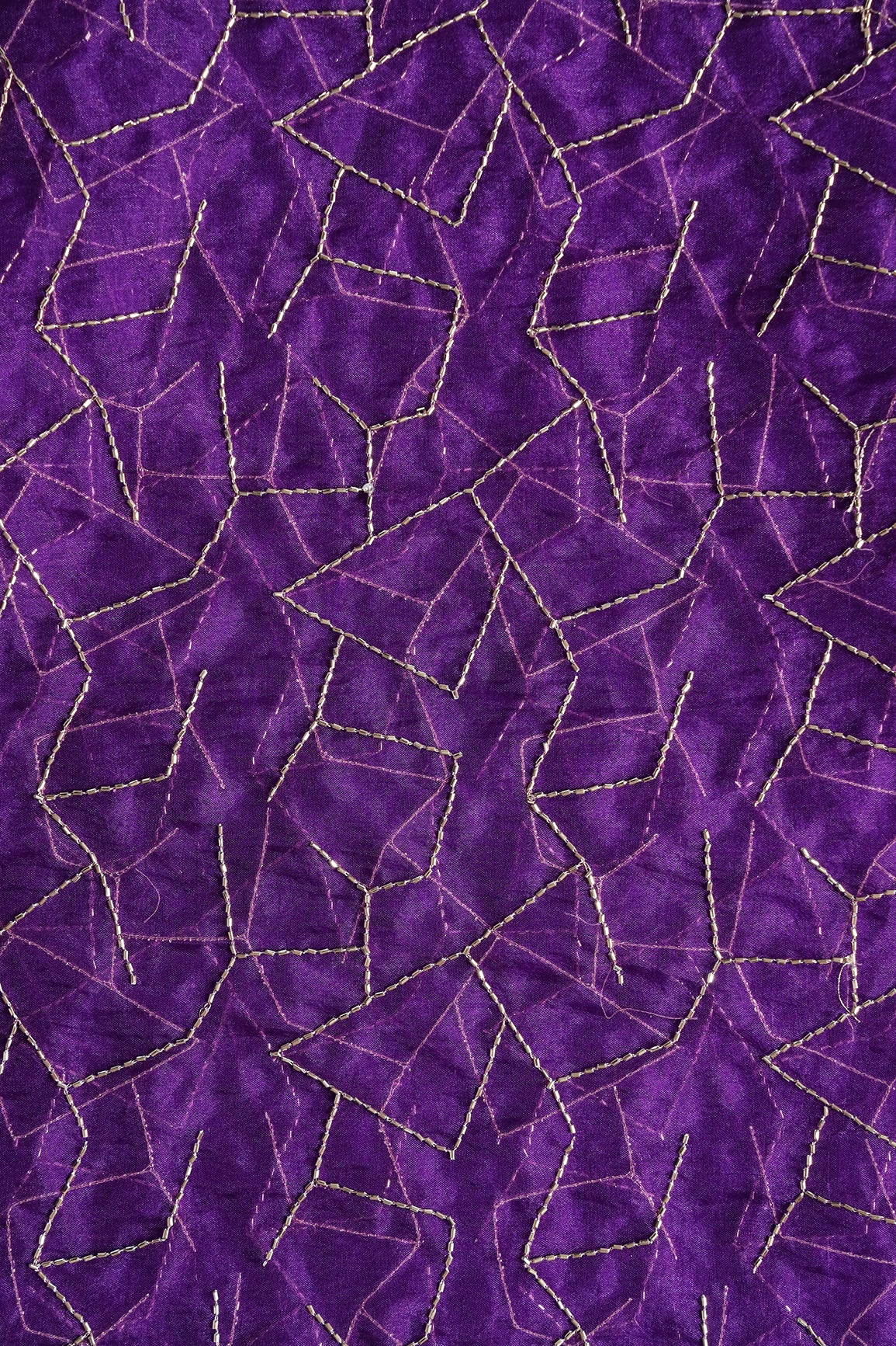 Cut Dana Beads Appealing Abstract Embroidery On Purple Organza Fabric