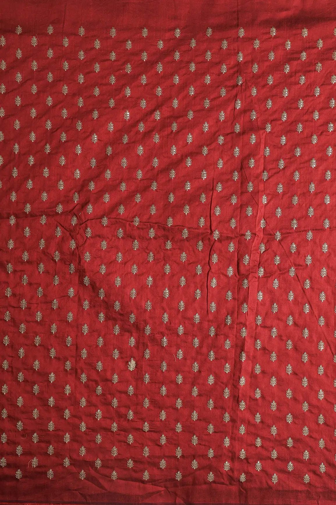 Gold Sequins With Gold Zari Small Motif Embroidery Work On Maroon Raw Silk Fabric