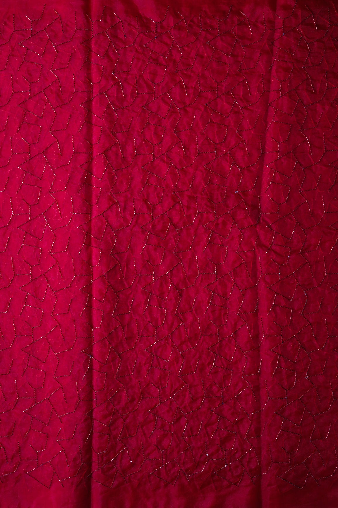 Cut Dana Beads Appealing Abstract Embroidery On Red Organza Fabric