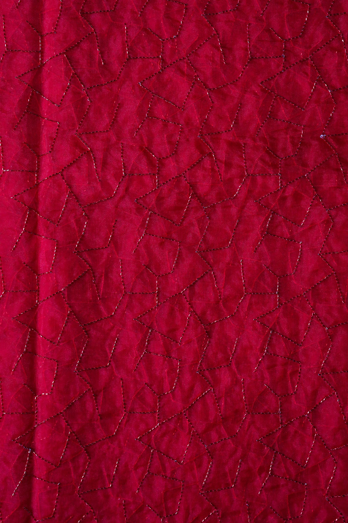 Cut Dana Beads Appealing Abstract Embroidery On Red Organza Fabric