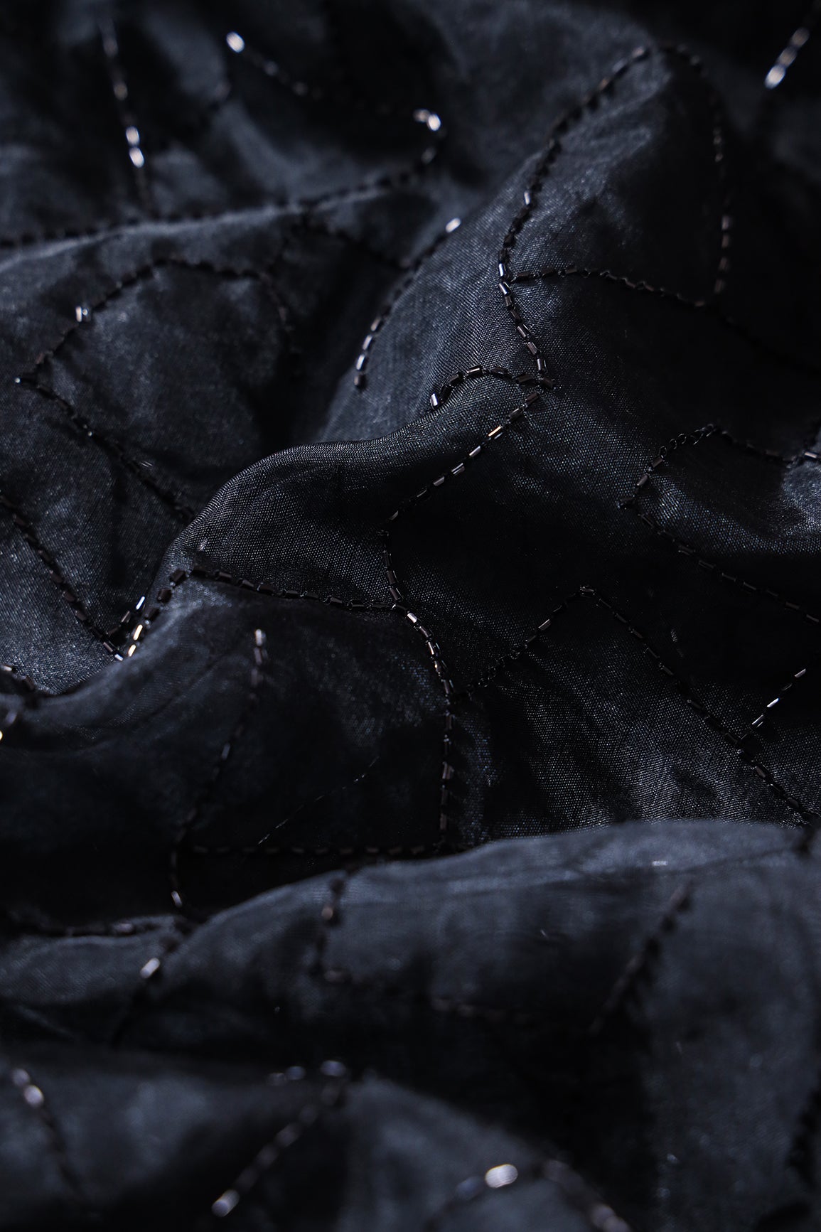 Cut Dana Beads Appealing Abstract Embroidery On Black Organza Fabric