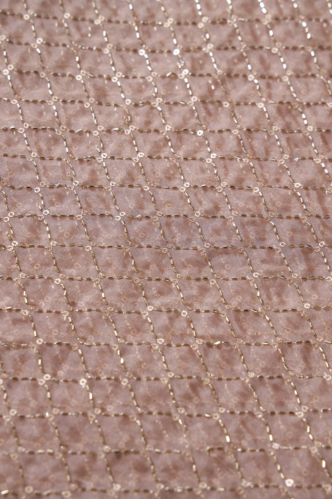 Cut Dana Beads Beautiful Ogee Embroidery On Beige Organza Fabric