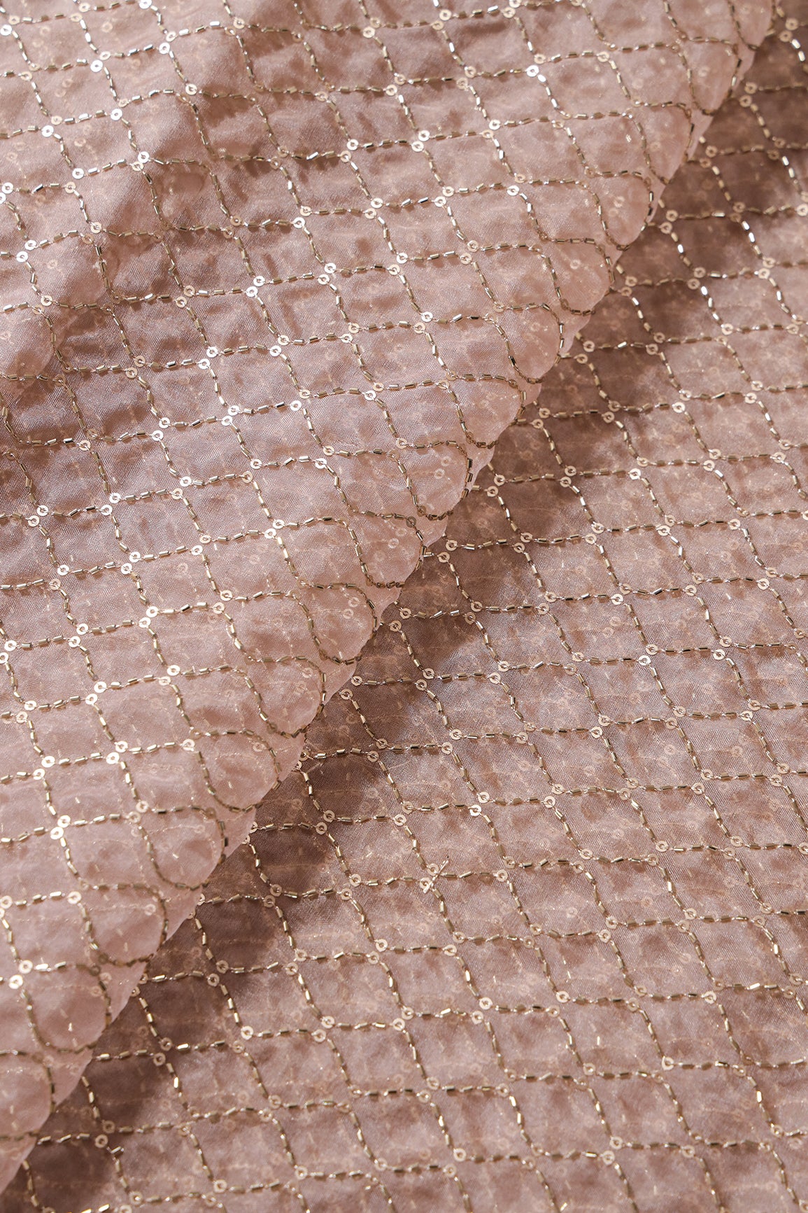 Cut Dana Beads Beautiful Ogee Embroidery On Beige Organza Fabric