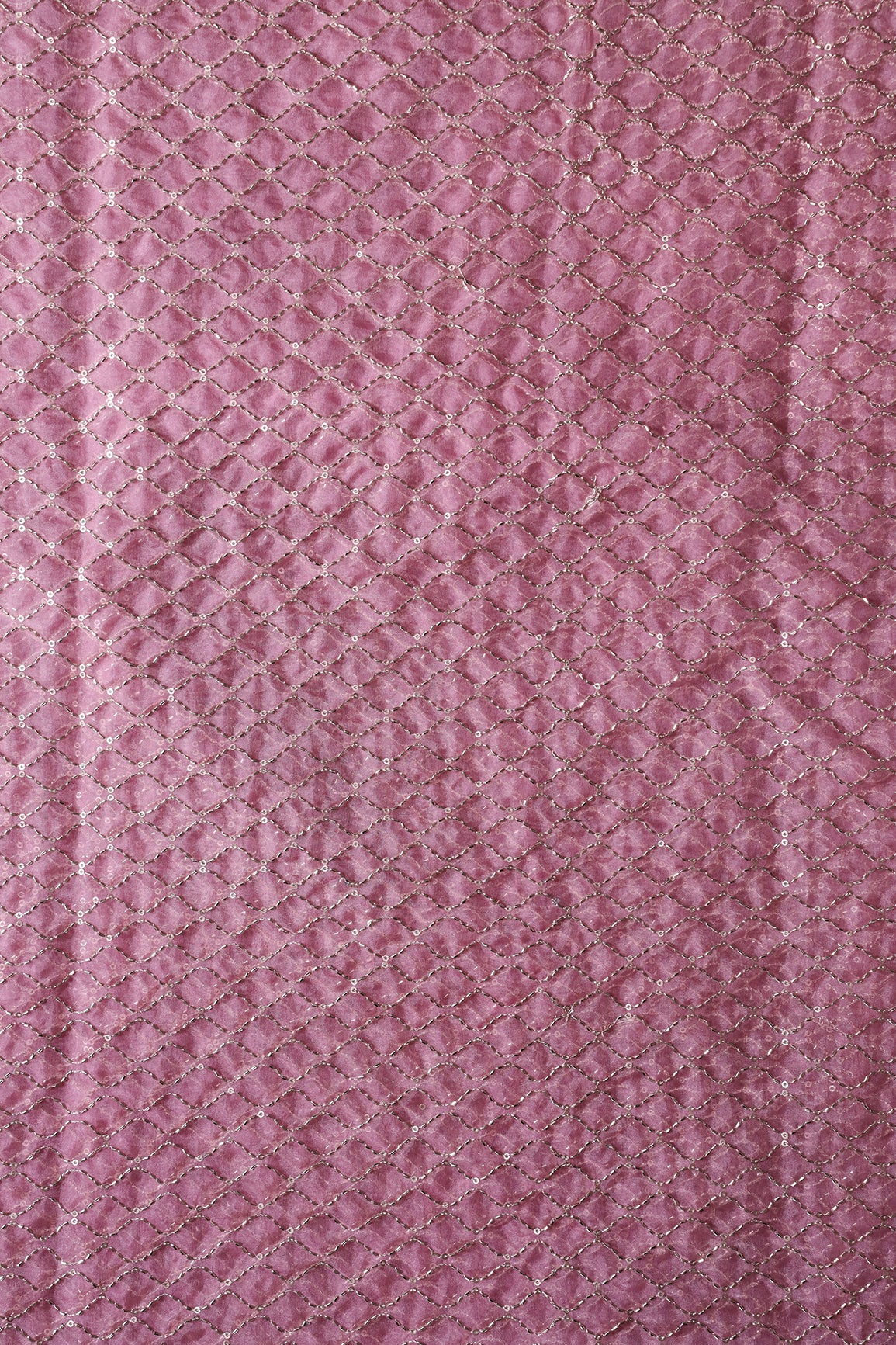 Cut Dana Beads Beautiful Ogee Embroidery On Gajri Pink Organza Fabric