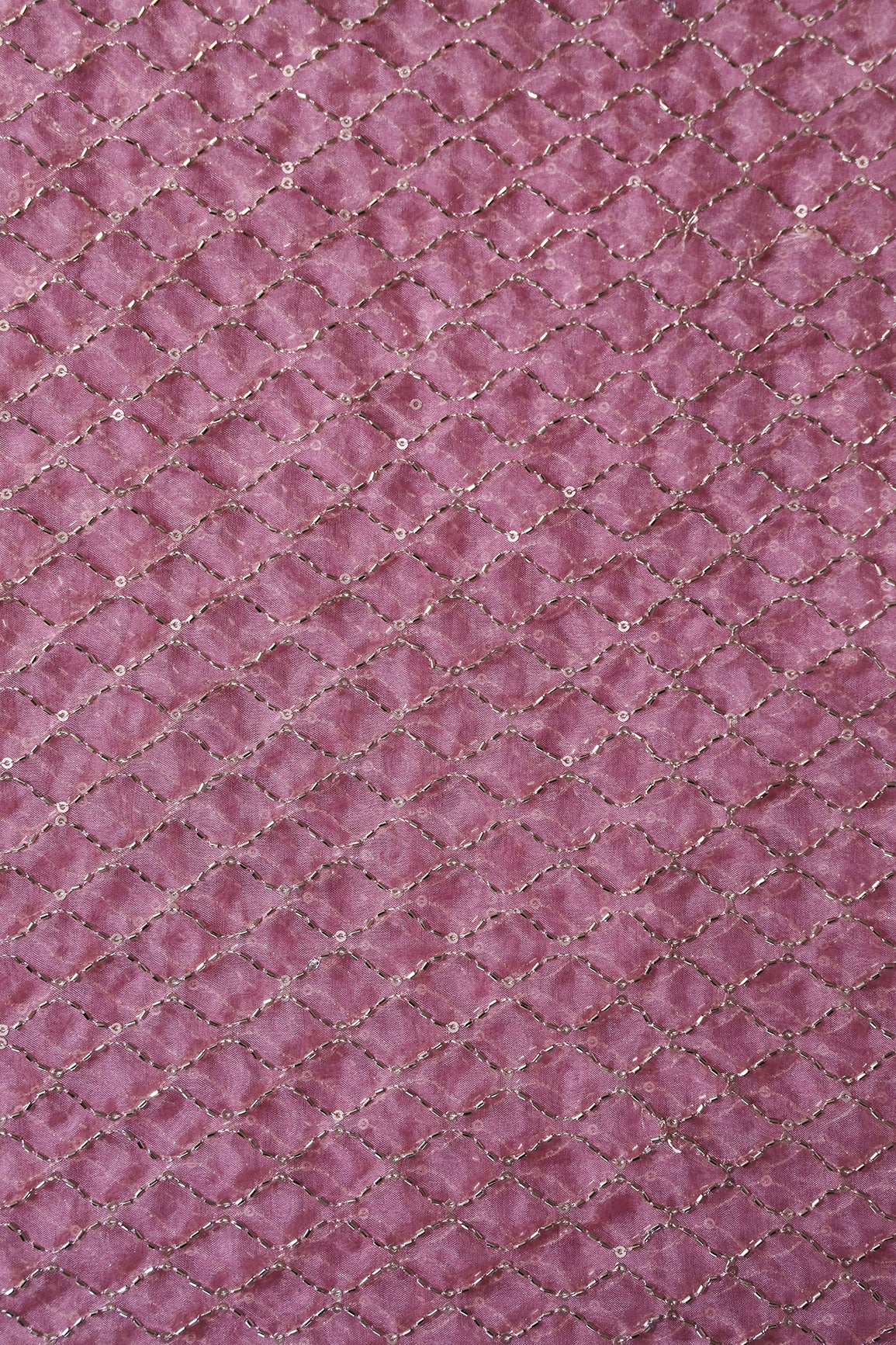 Cut Dana Beads Beautiful Ogee Embroidery On Gajri Pink Organza Fabric