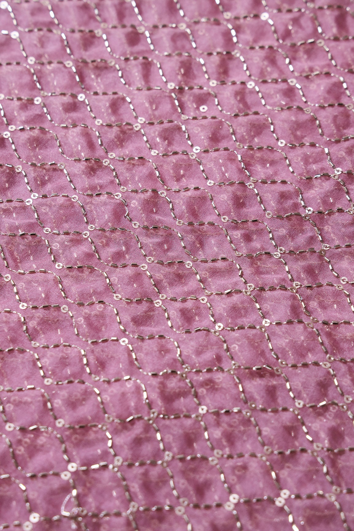 Cut Dana Beads Beautiful Ogee Embroidery On Gajri Pink Organza Fabric