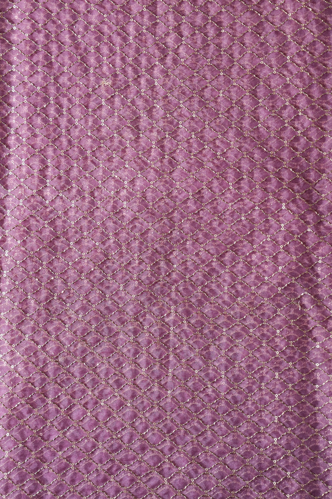 Cut Dana Beads Beautiful Ogee Embroidery On Lavender Organza Fabric