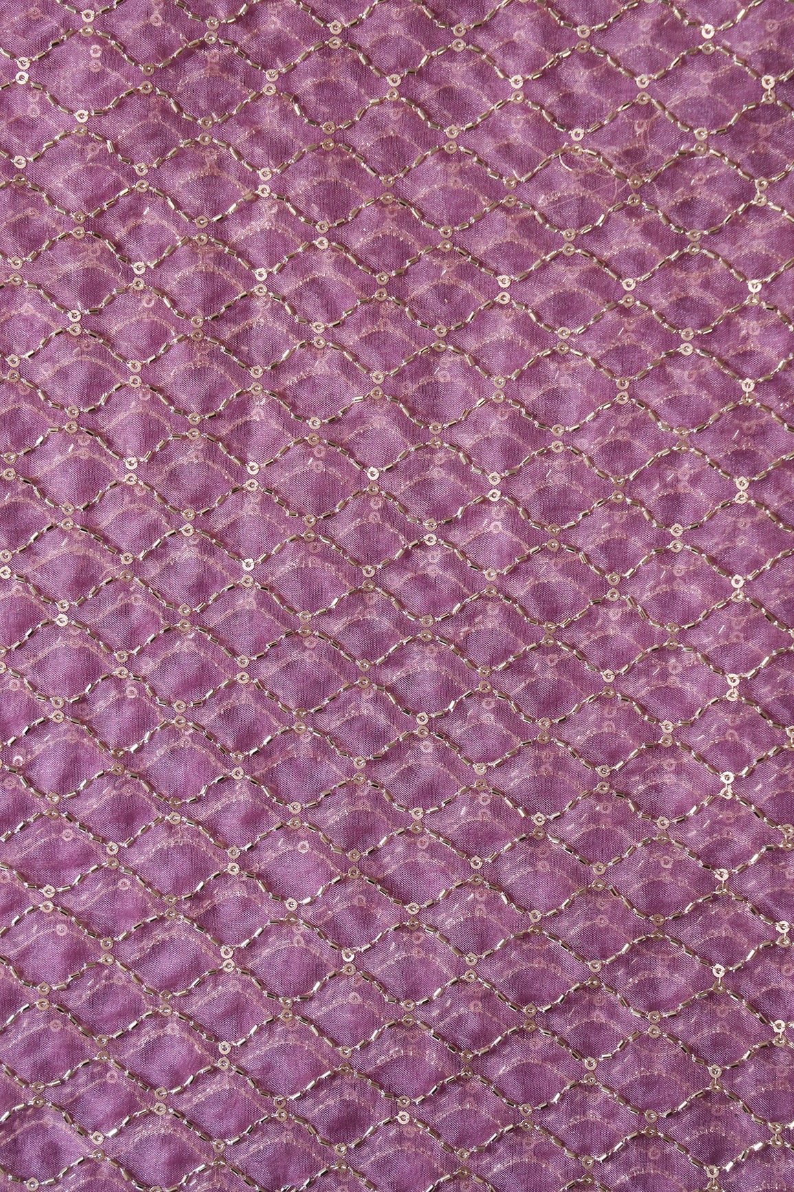 Cut Dana Beads Beautiful Ogee Embroidery On Lavender Organza Fabric