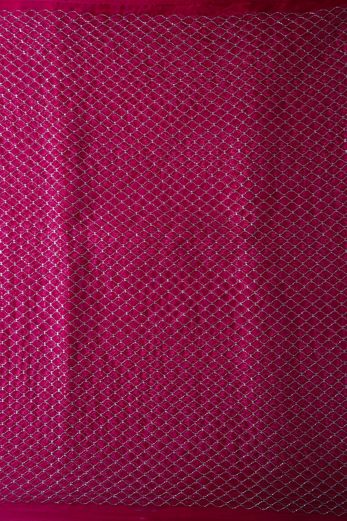 Cut Dana Beads Beautiful Ogee Embroidery On Fuchsia Organza Fabric
