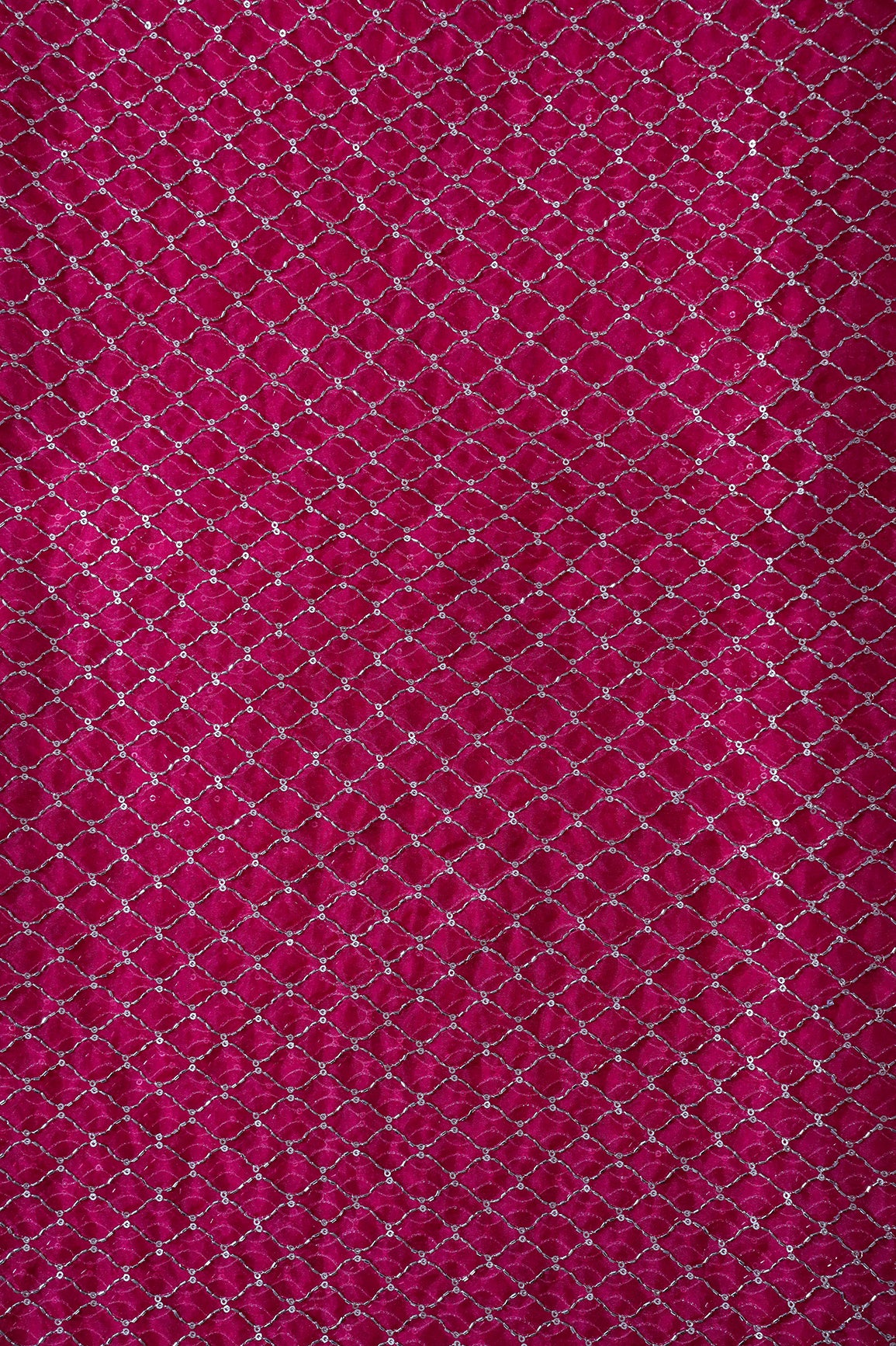 Cut Dana Beads Beautiful Ogee Embroidery On Fuchsia Organza Fabric