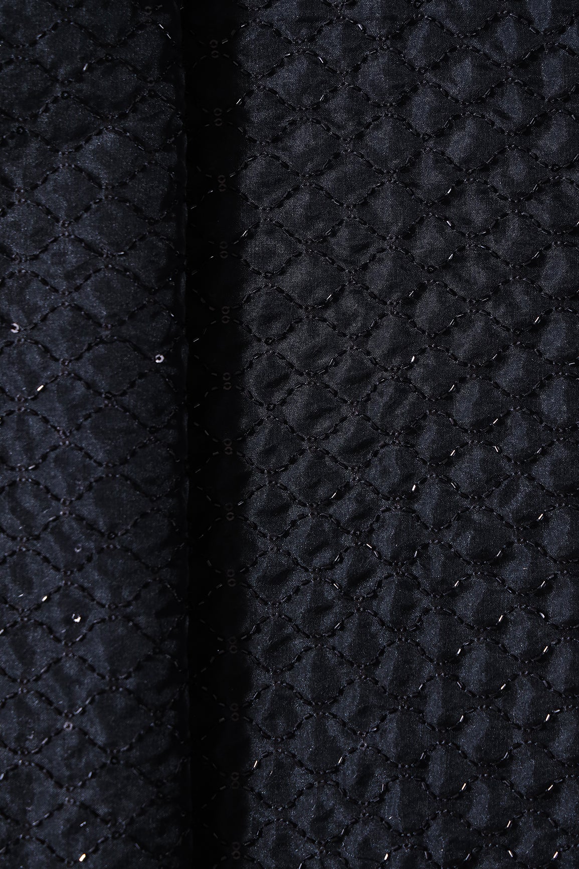 Cut Dana Beads Beautiful Ogee Embroidery On Black Organza Fabric