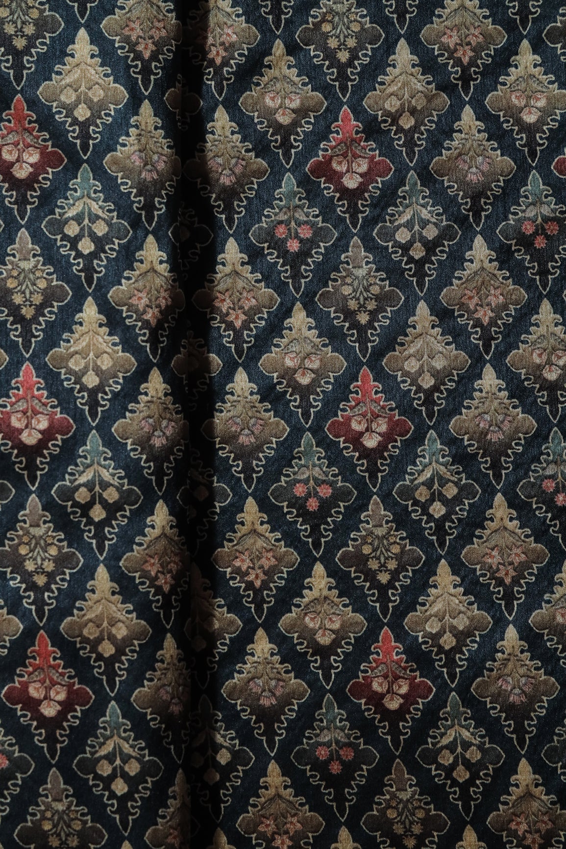 Multi Color Traditional Pattern Digital Print On Blue Mulberry Silk Fabric