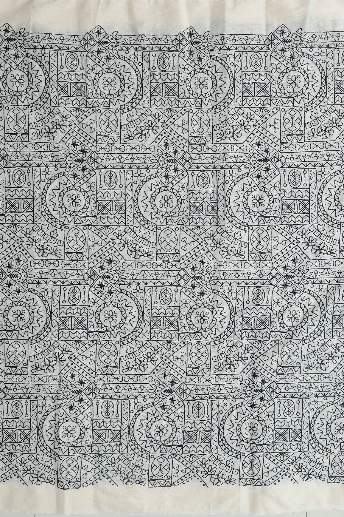 Traditional Embroidery Work On Off White Pure Cotton Fabric