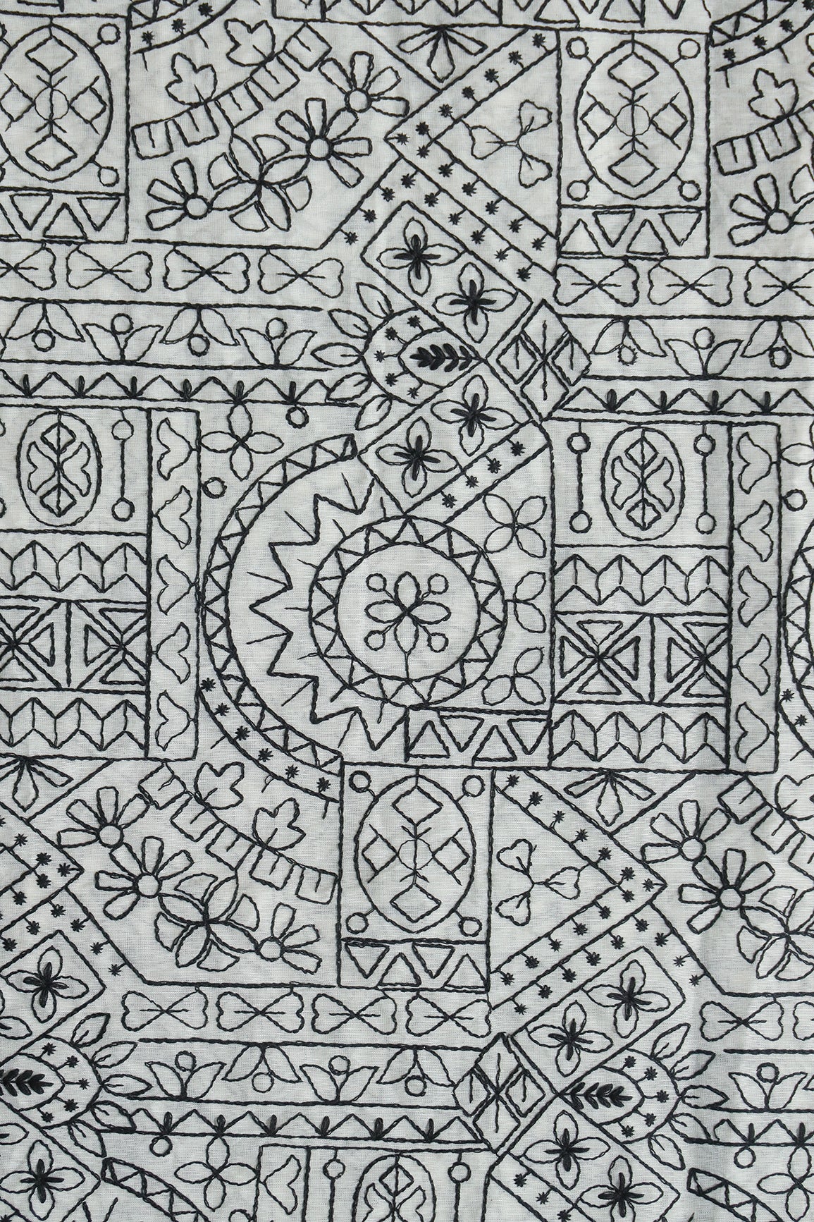 Traditional Embroidery Work On Off White Pure Cotton Fabric