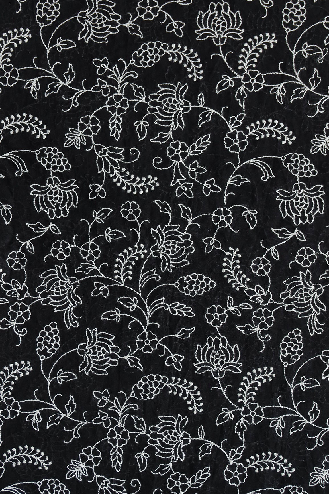 Traditional Embroidery Work On Pure Black Mul Cotton Fabric