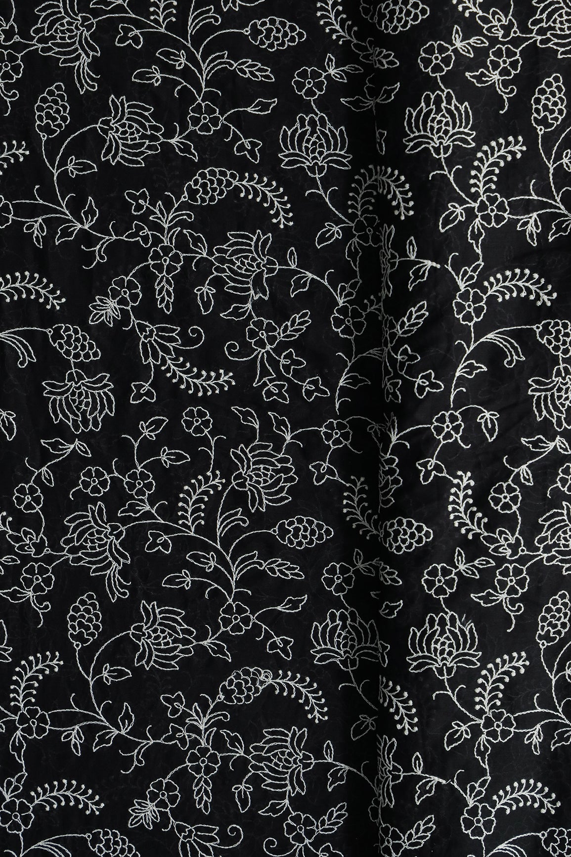 Traditional Embroidery Work On Pure Black Mul Cotton Fabric