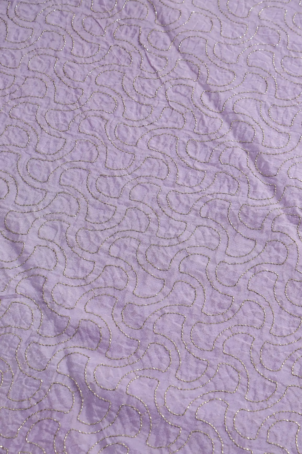 Cut Dana Beads Appealing Abstract Embroidery Work On Lilac Chinnon Chiffon Fabric