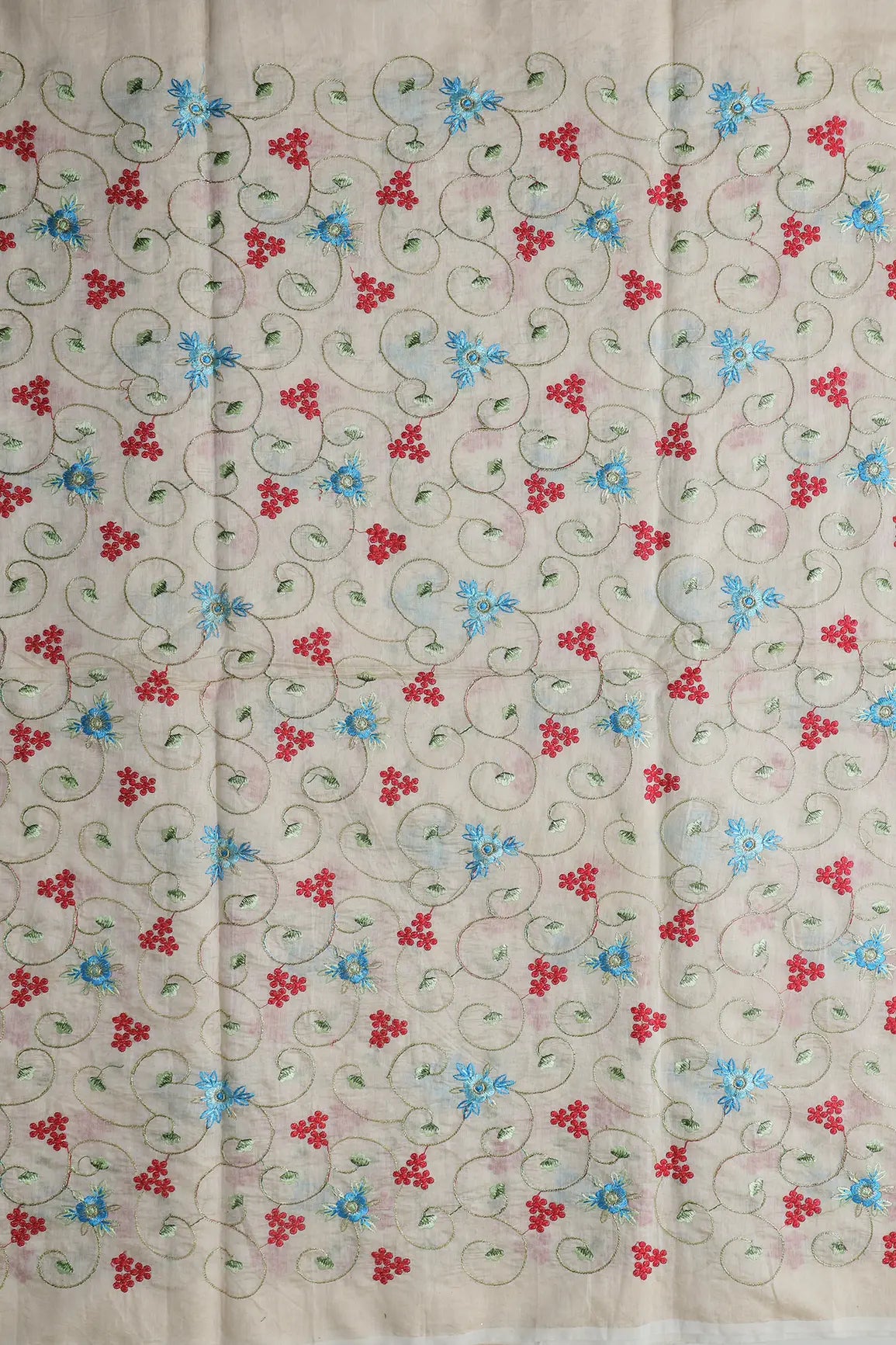 Beautiful Floral Embroidery Work On Off White Chanderi Fabric