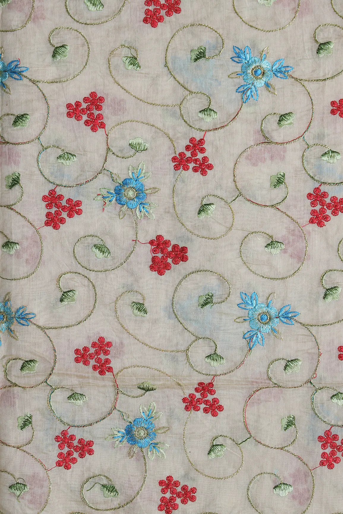 Beautiful Floral Embroidery Work On Off White Chanderi Fabric