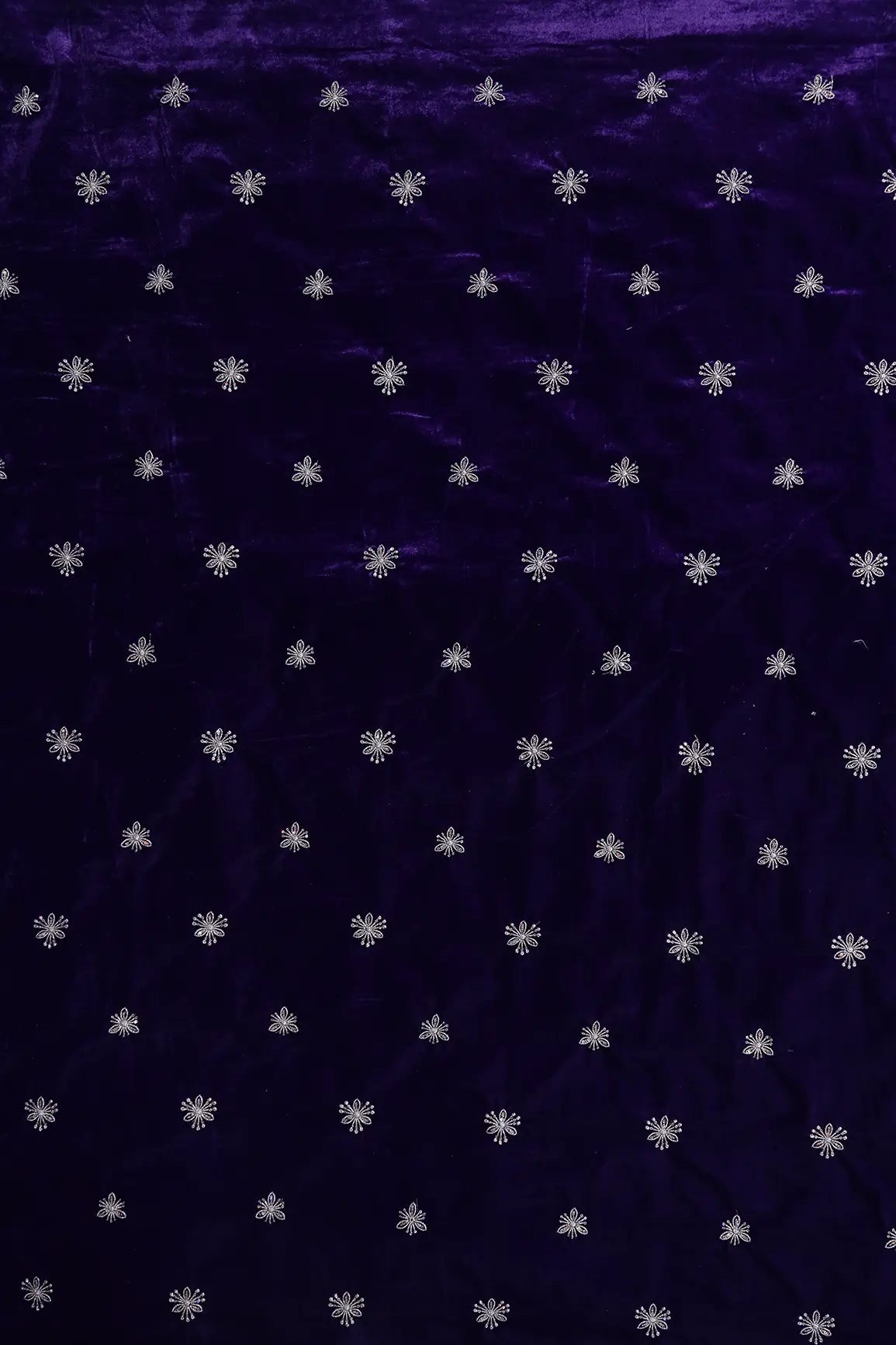 Gold Sequins With Gold Zari Small Floral Motif Embroidery Work On Purple Velvet Fabric