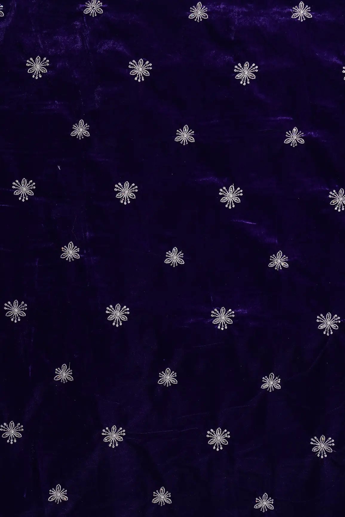 Gold Sequins With Gold Zari Small Floral Motif Embroidery Work On Purple Velvet Fabric