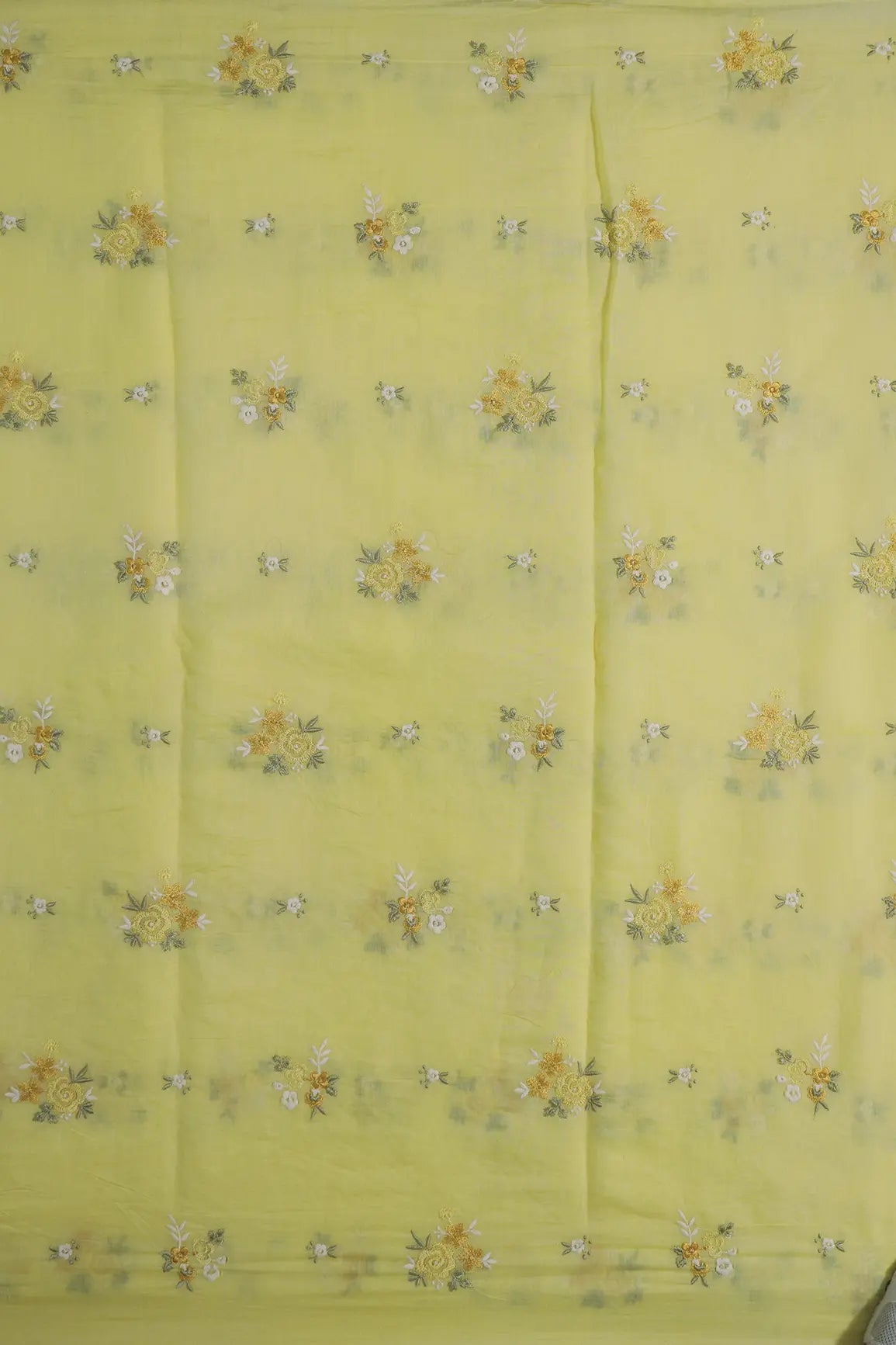 Beautiful Multi Thread Floral Embroidery Work On Yellow Pure Mul Chanderi Silk Fabric