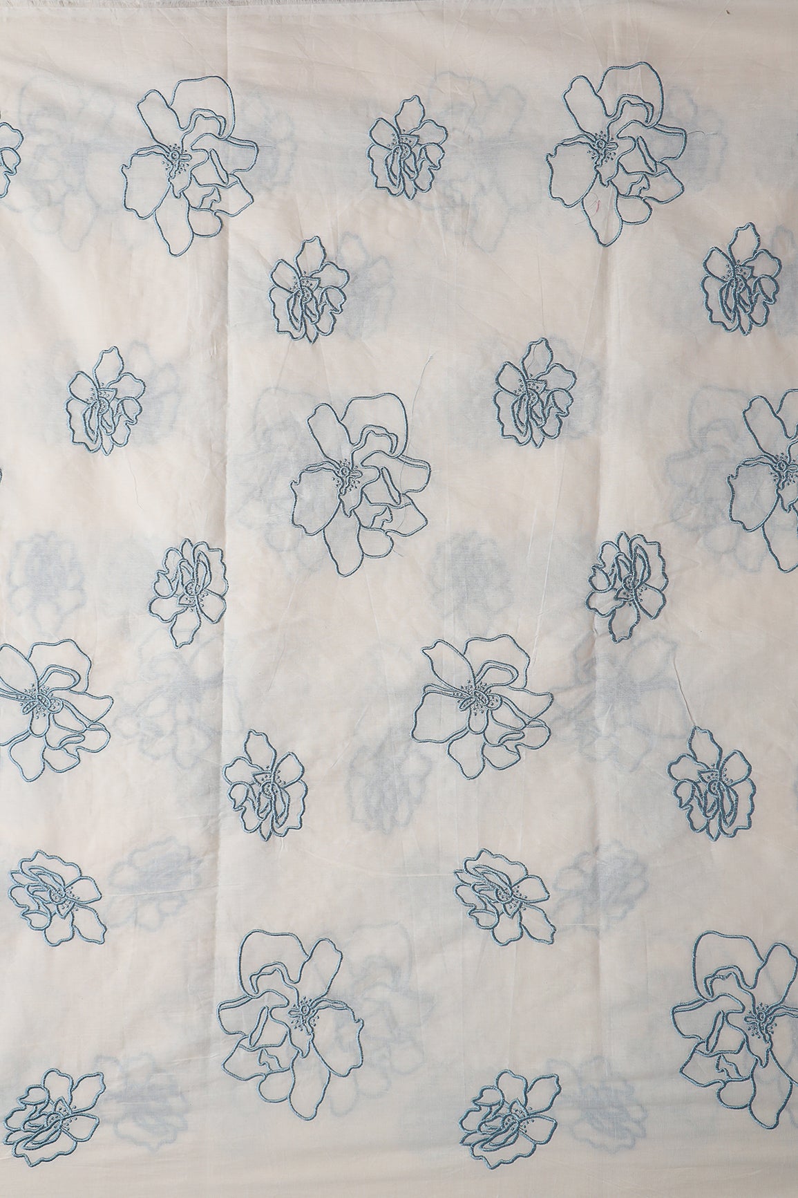 Beautiful Rama Floral Embroidery On Off White Organic Cotton Fabric