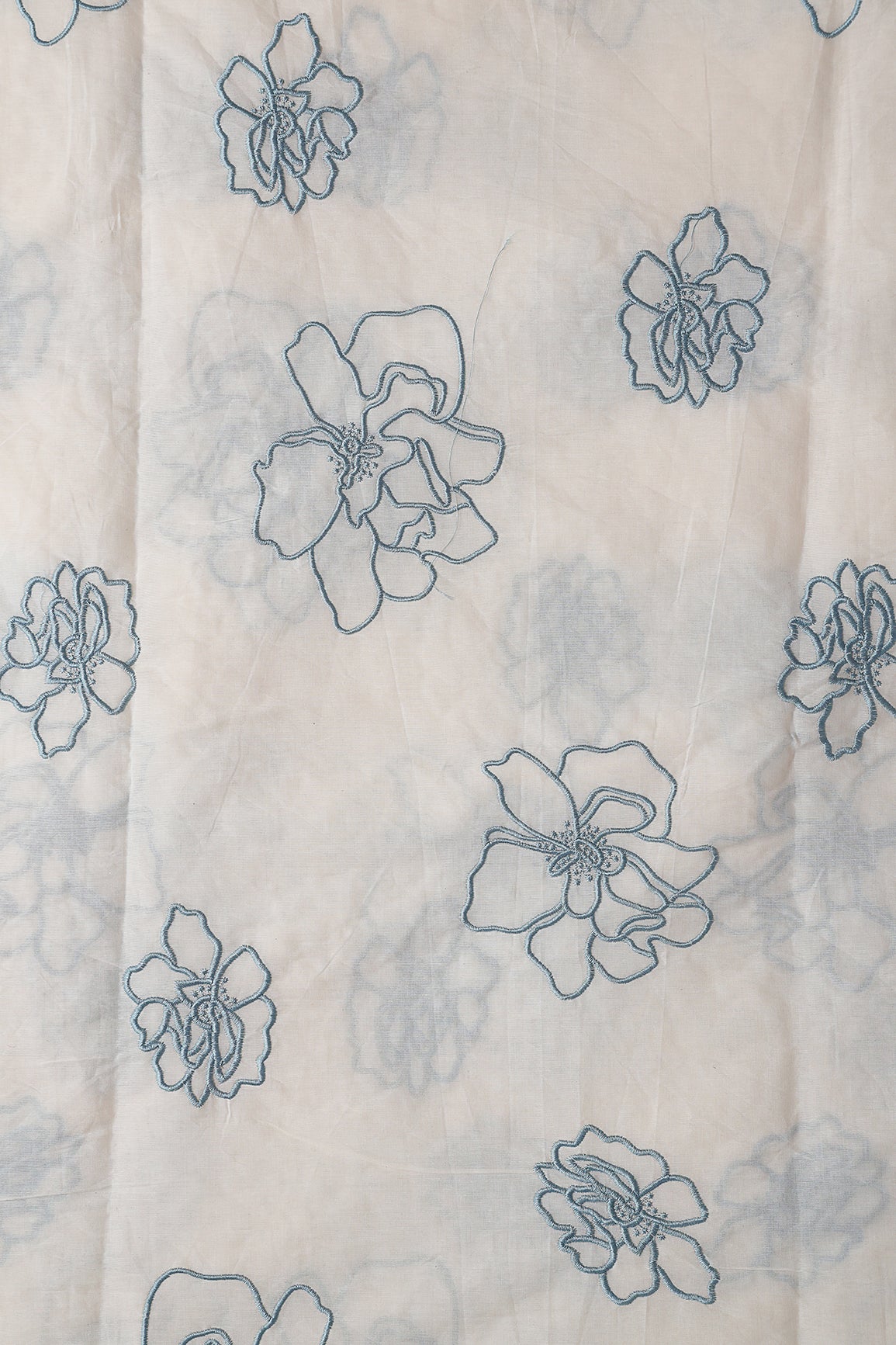 Beautiful Rama Floral Embroidery On Off White Organic Cotton Fabric