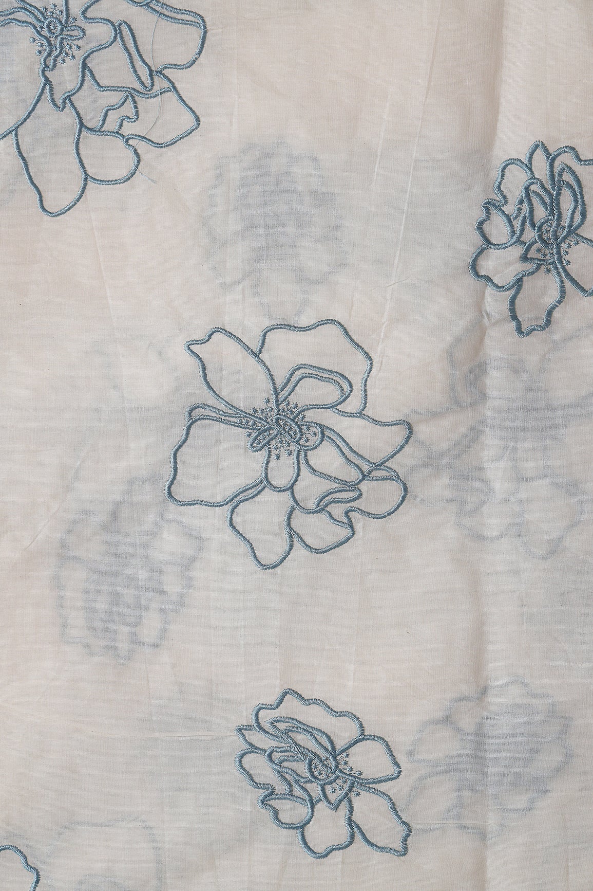 Beautiful Rama Floral Embroidery On Off White Organic Cotton Fabric