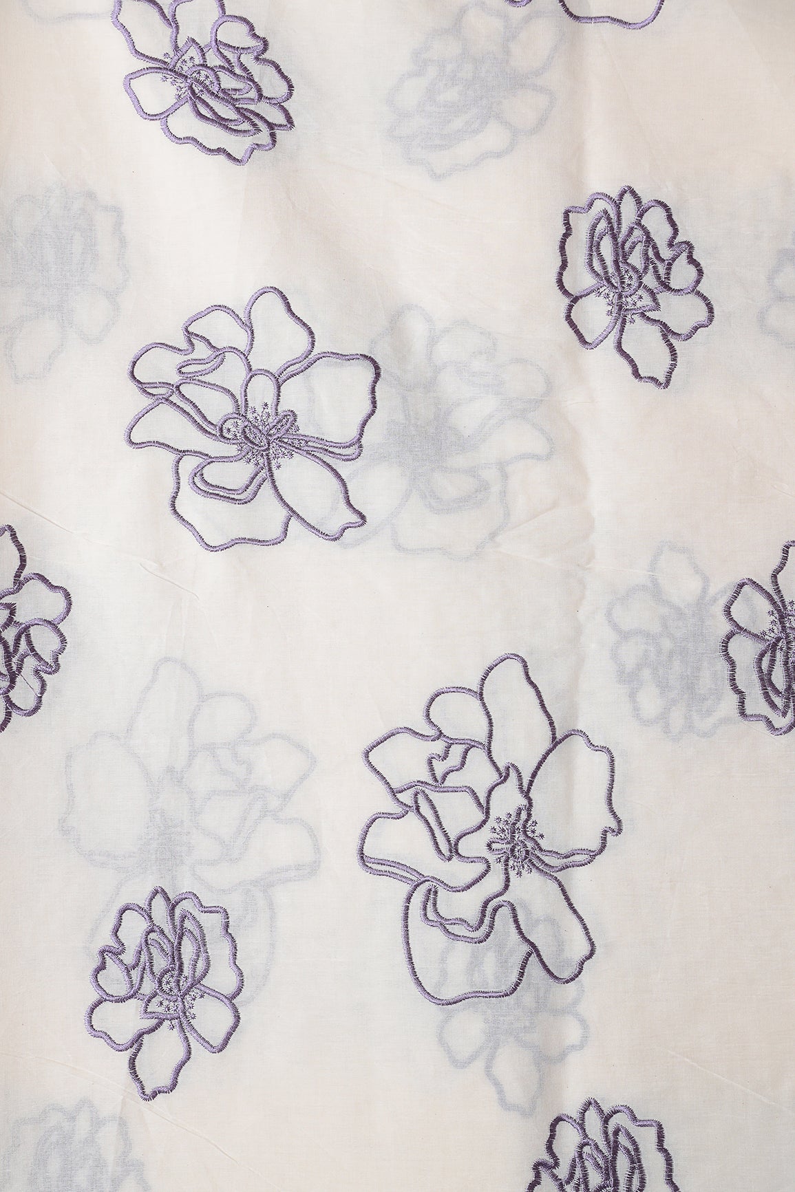 Beautiful Purple Floral Embroidery On Off White Organic Cotton Fabric