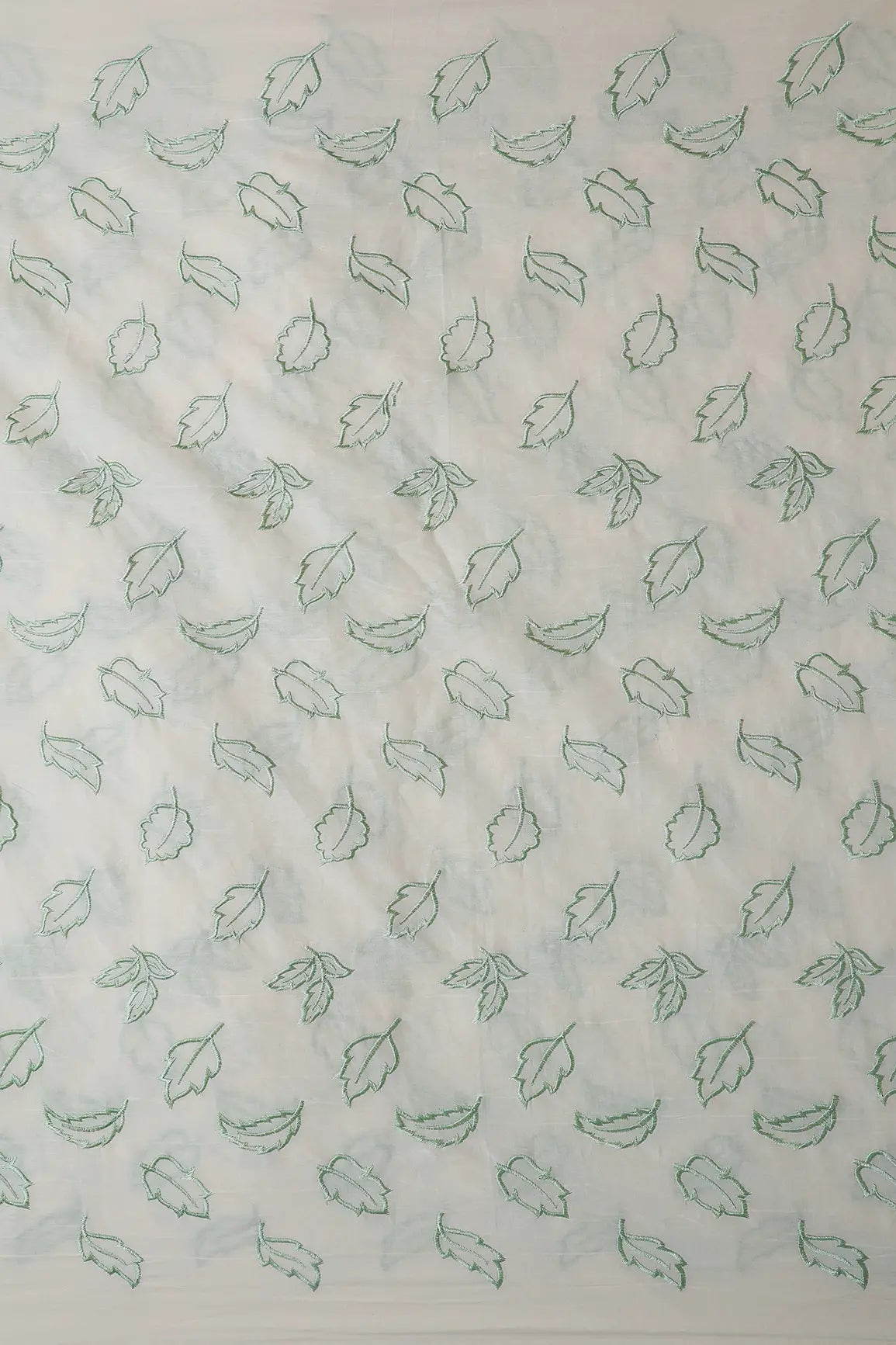 Beautiful Olive Leafy Embroidery On Off White Organic Cotton Fabric
