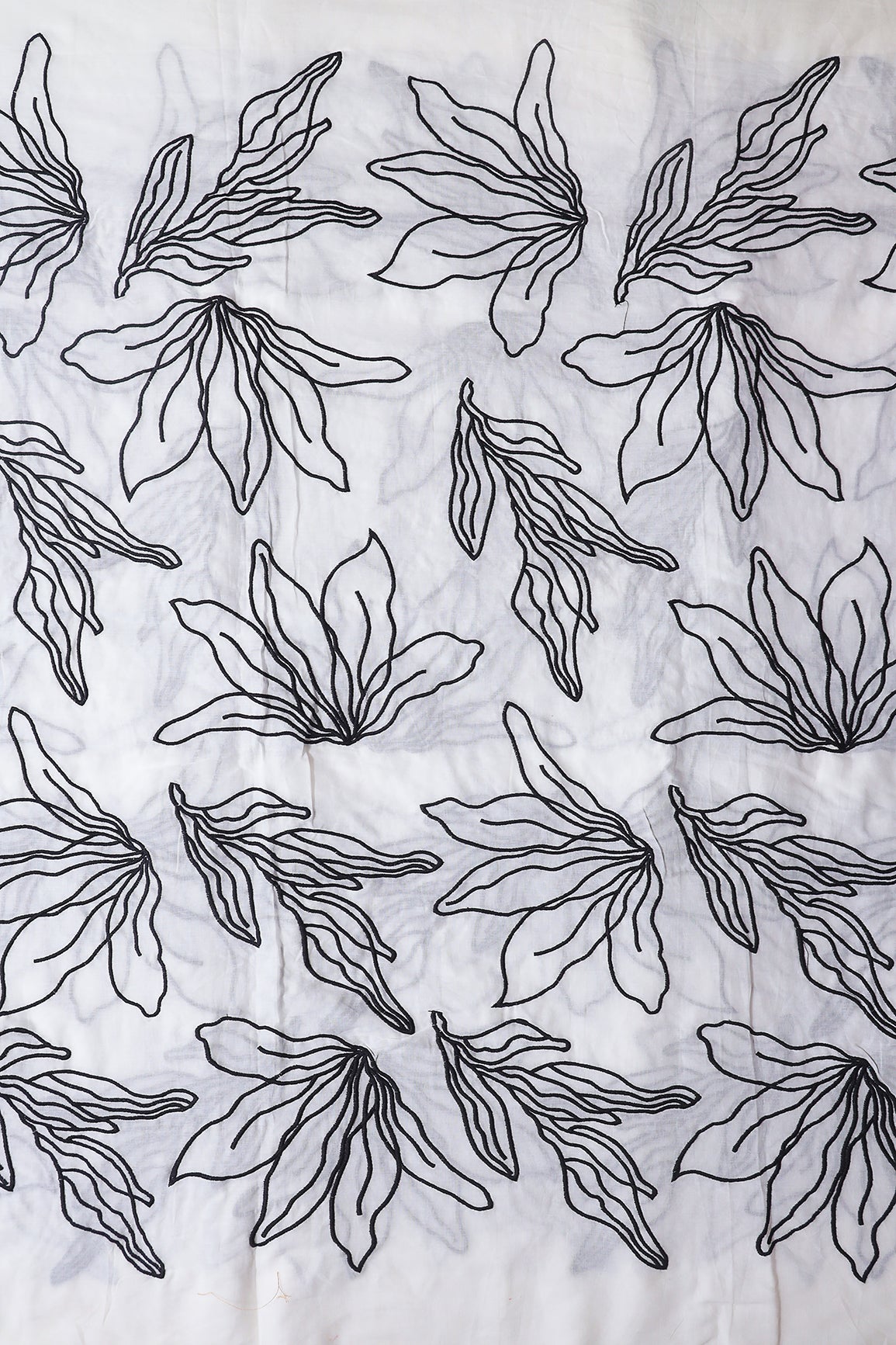 Beautiful Black Floral Embroidery On Off White Pure Mul Cotton Fabric