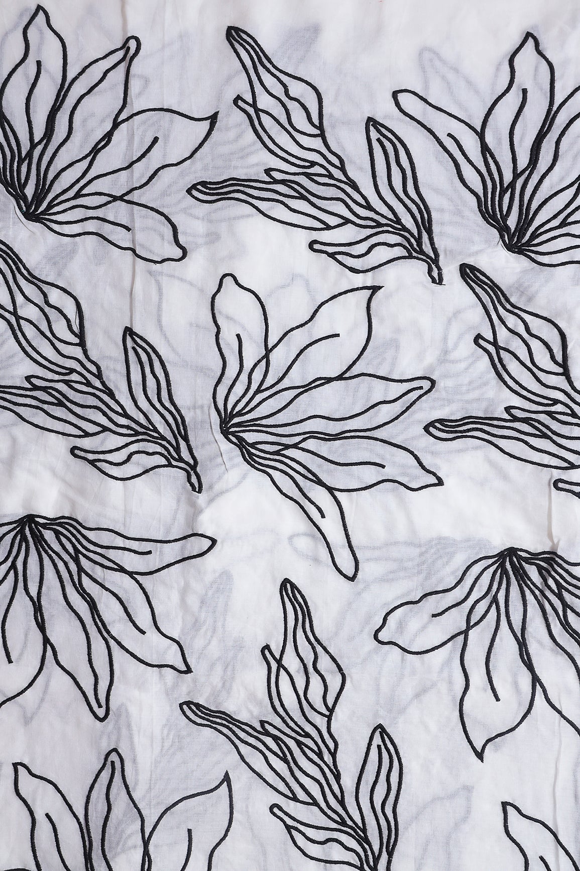 Beautiful Black Floral Embroidery On Off White Pure Mul Cotton Fabric