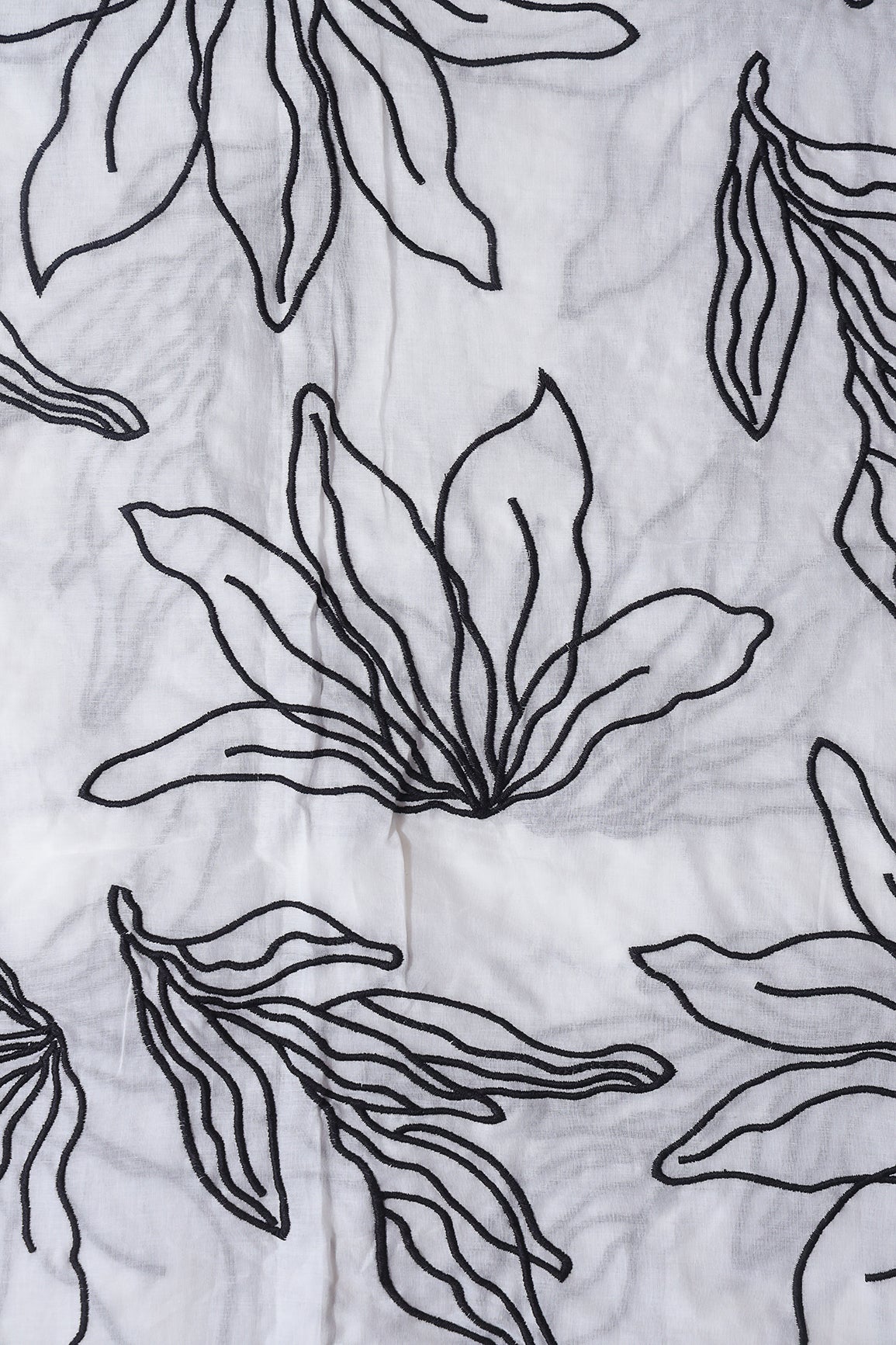 Beautiful Black Floral Embroidery On Off White Pure Mul Cotton Fabric