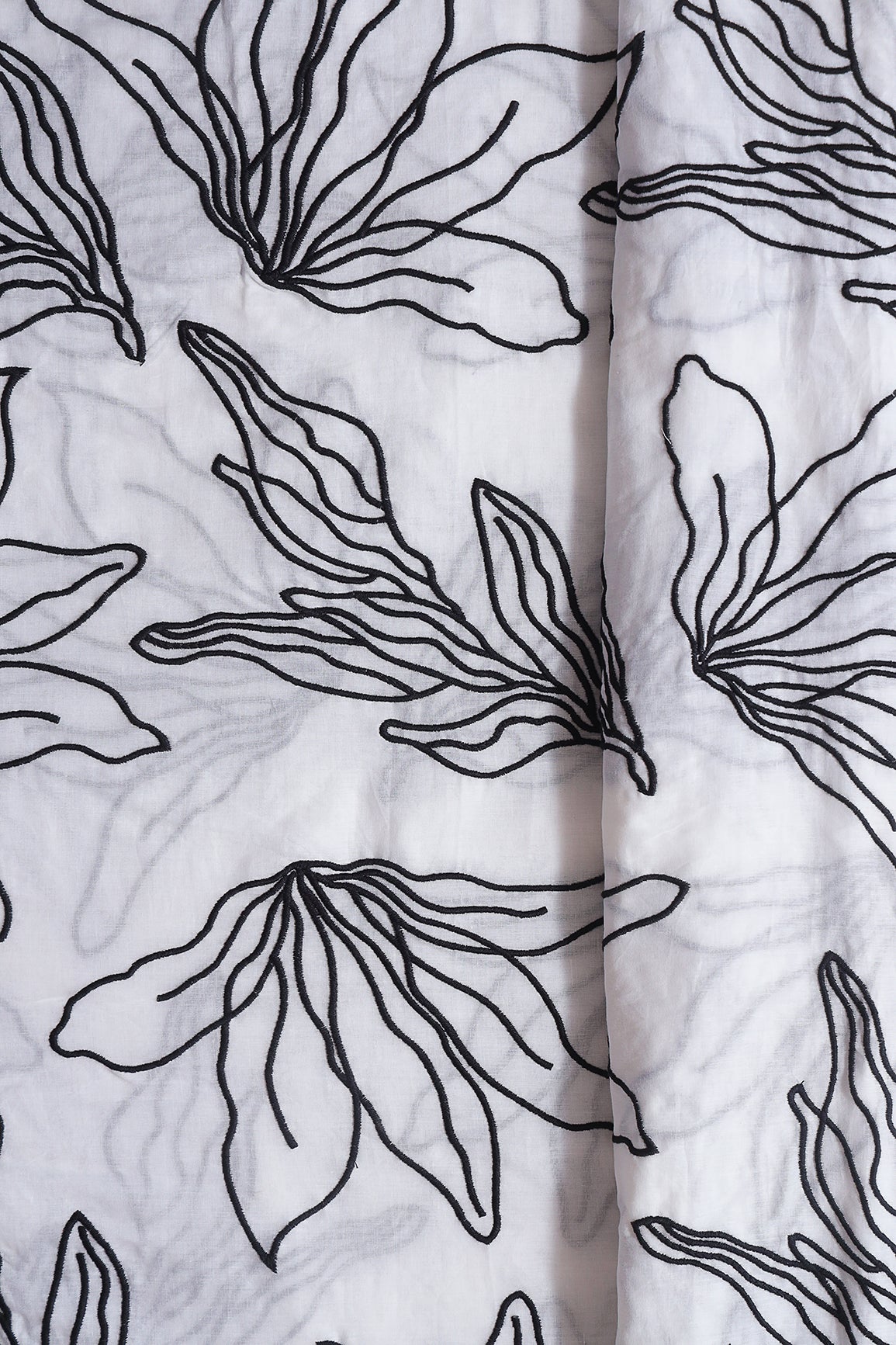 Beautiful Black Floral Embroidery On Off White Pure Mul Cotton Fabric