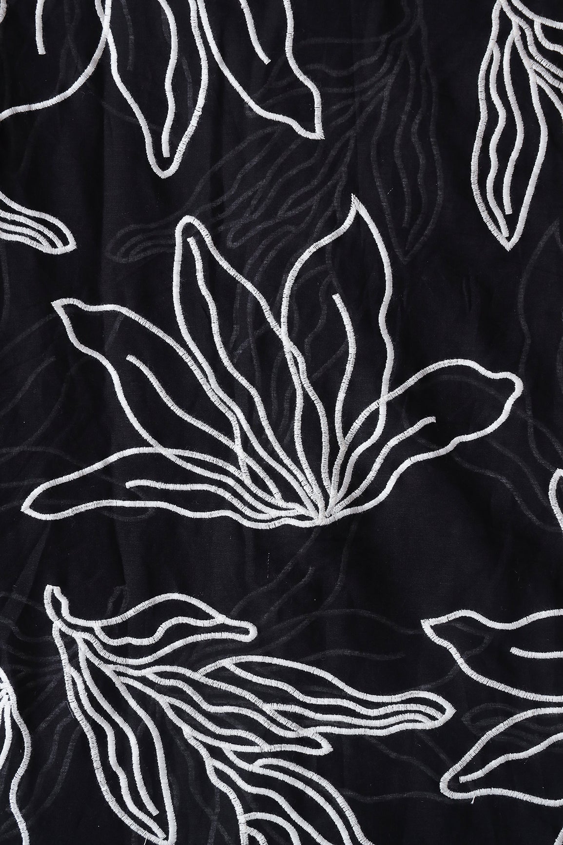 Beautiful White Floral Embroidery On Black Pure Mul Cotton Fabric