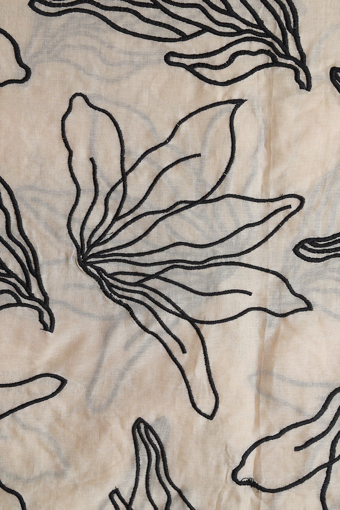 Beautiful Black Floral Embroidery On Beige Pure Mul Cotton Fabric