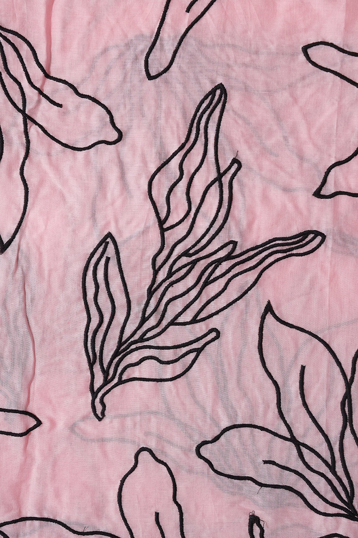 Beautiful Black Floral Embroidery On Pastel Pink Pure Mul Cotton Fabric