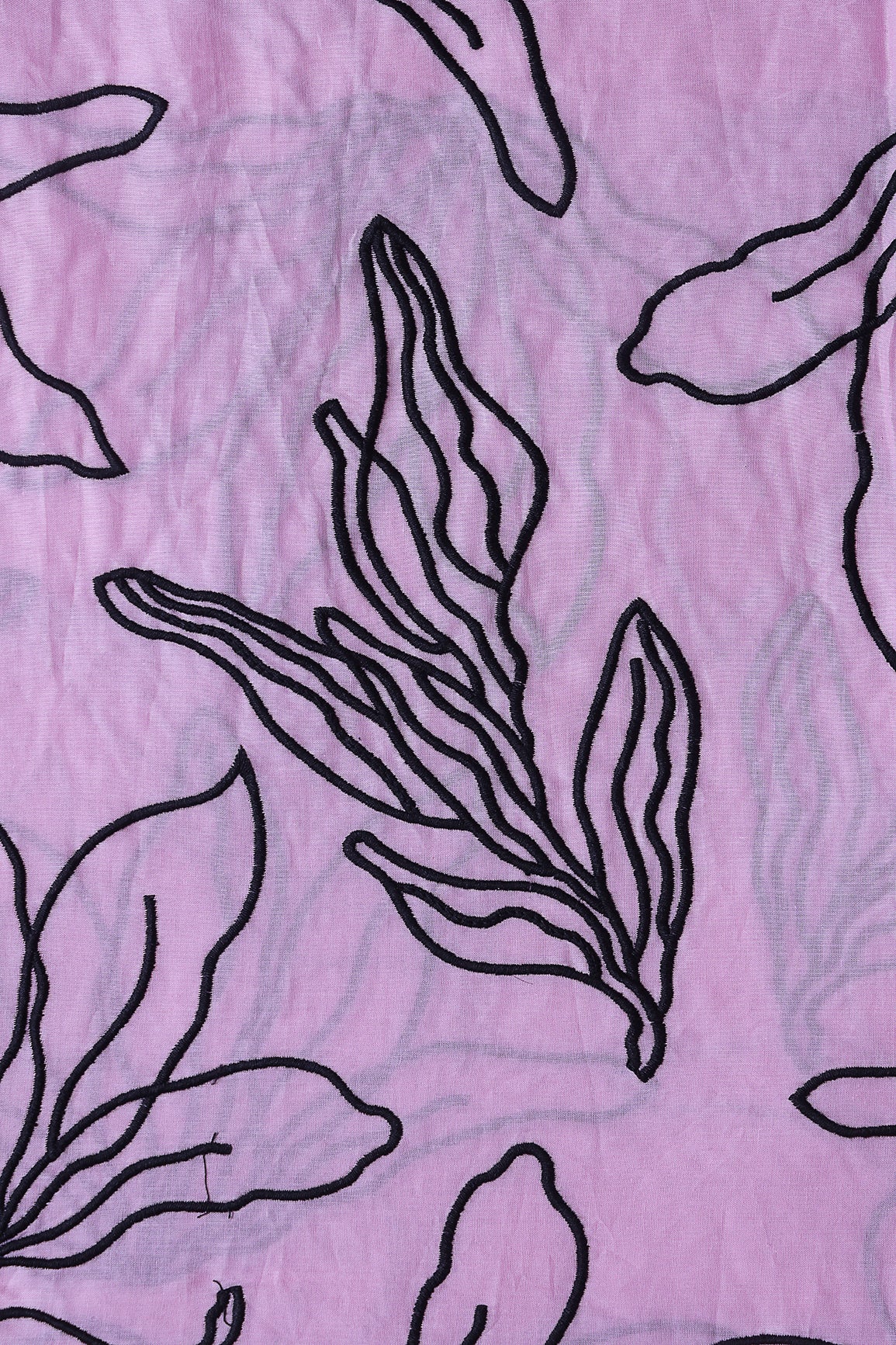Beautiful Black Floral Embroidery On Lilac Pure Mul Cotton Fabric