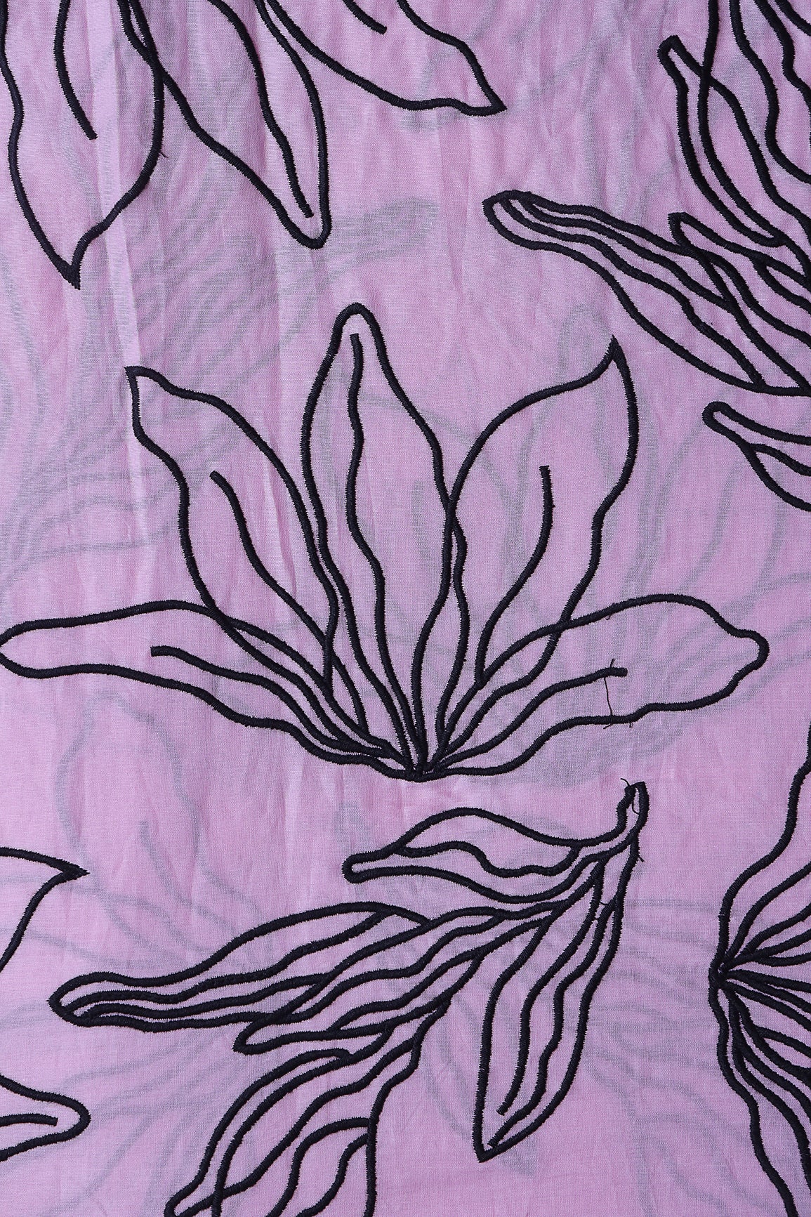 Beautiful Black Floral Embroidery On Lilac Pure Mul Cotton Fabric
