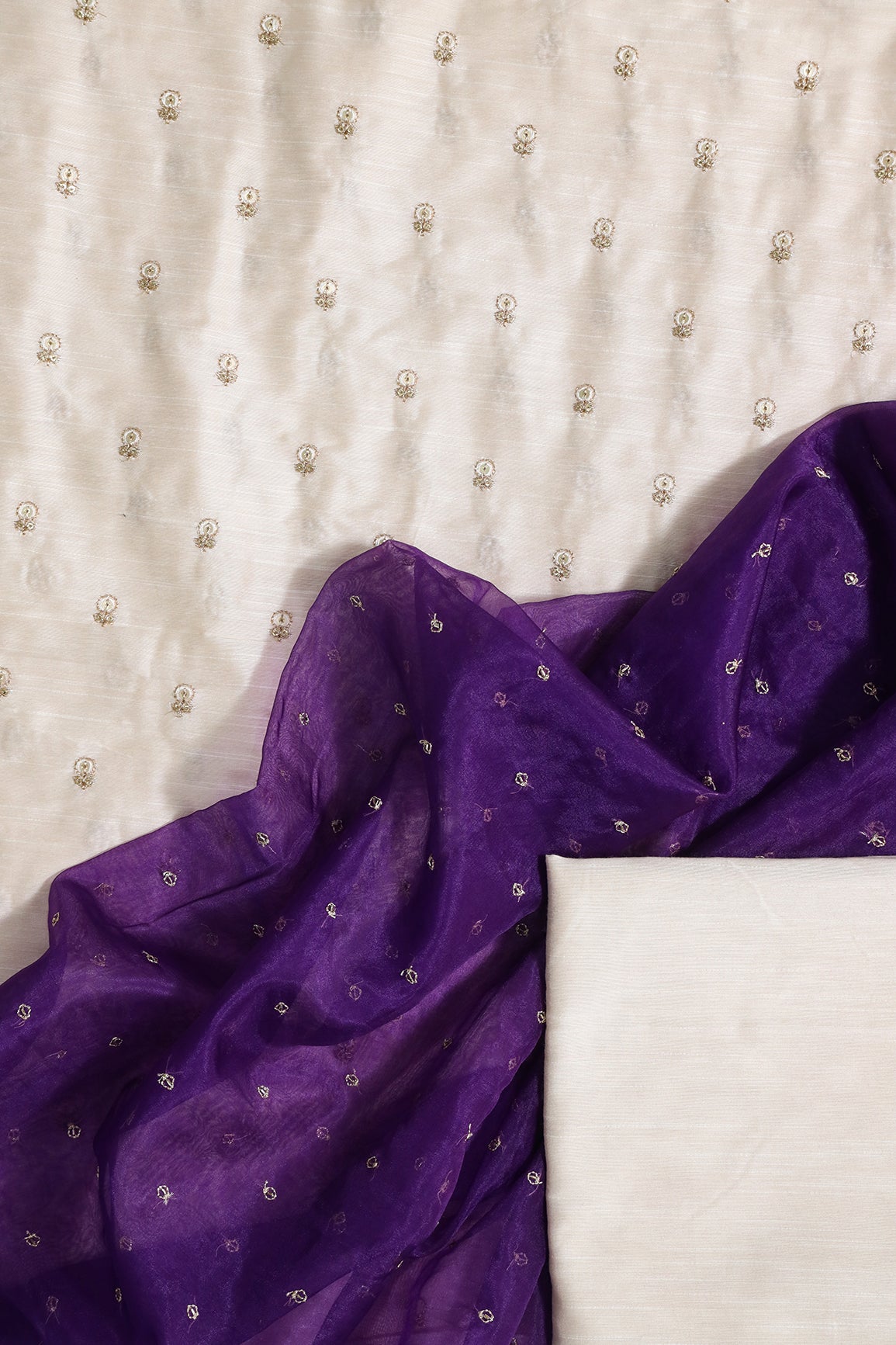 Off White And Purple Unstitched Suit Set (3 Piece)