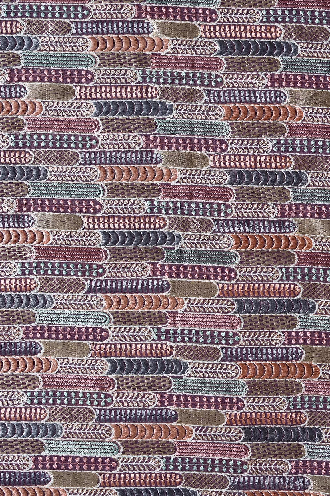 Multi Color Pastel Thread With Sequins Geometric Embroidery Work On Purple Georgette Fabric