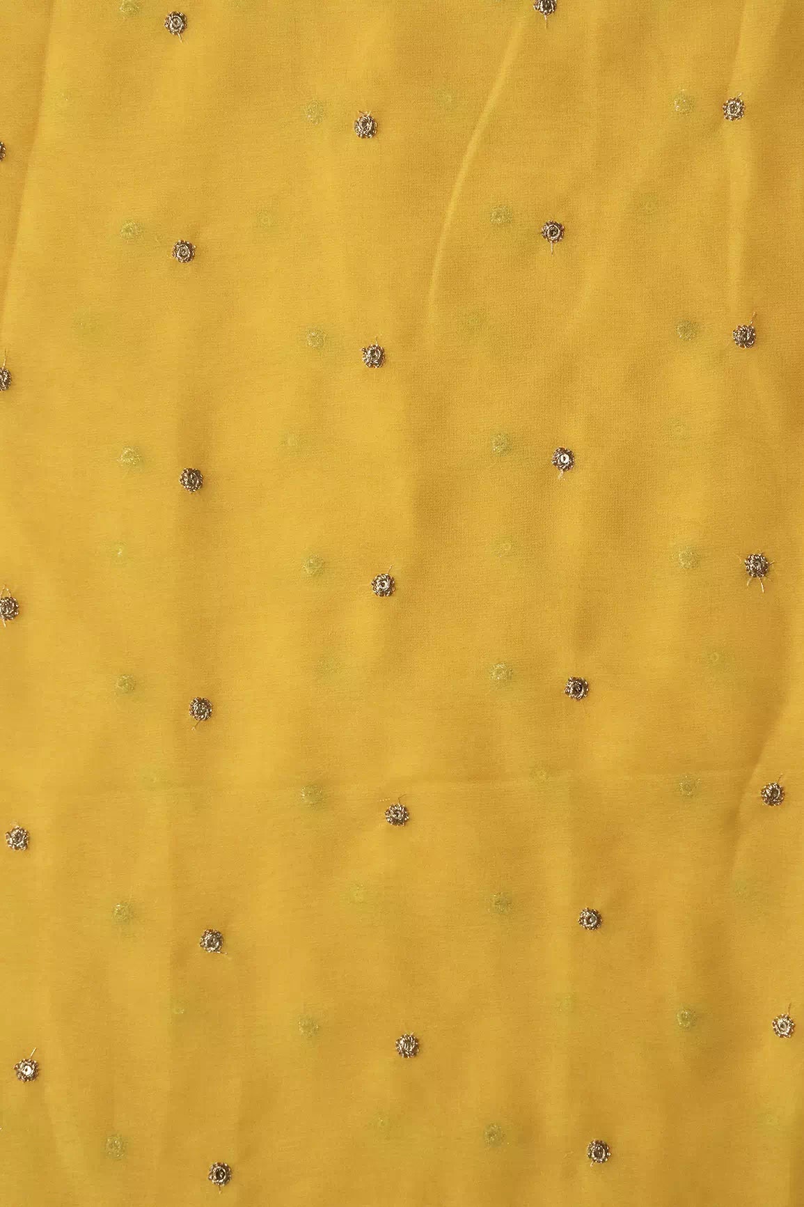 Gold Sequins With Gold Zari Small Motif Embroidery Work On Yellow Georgette Fabric