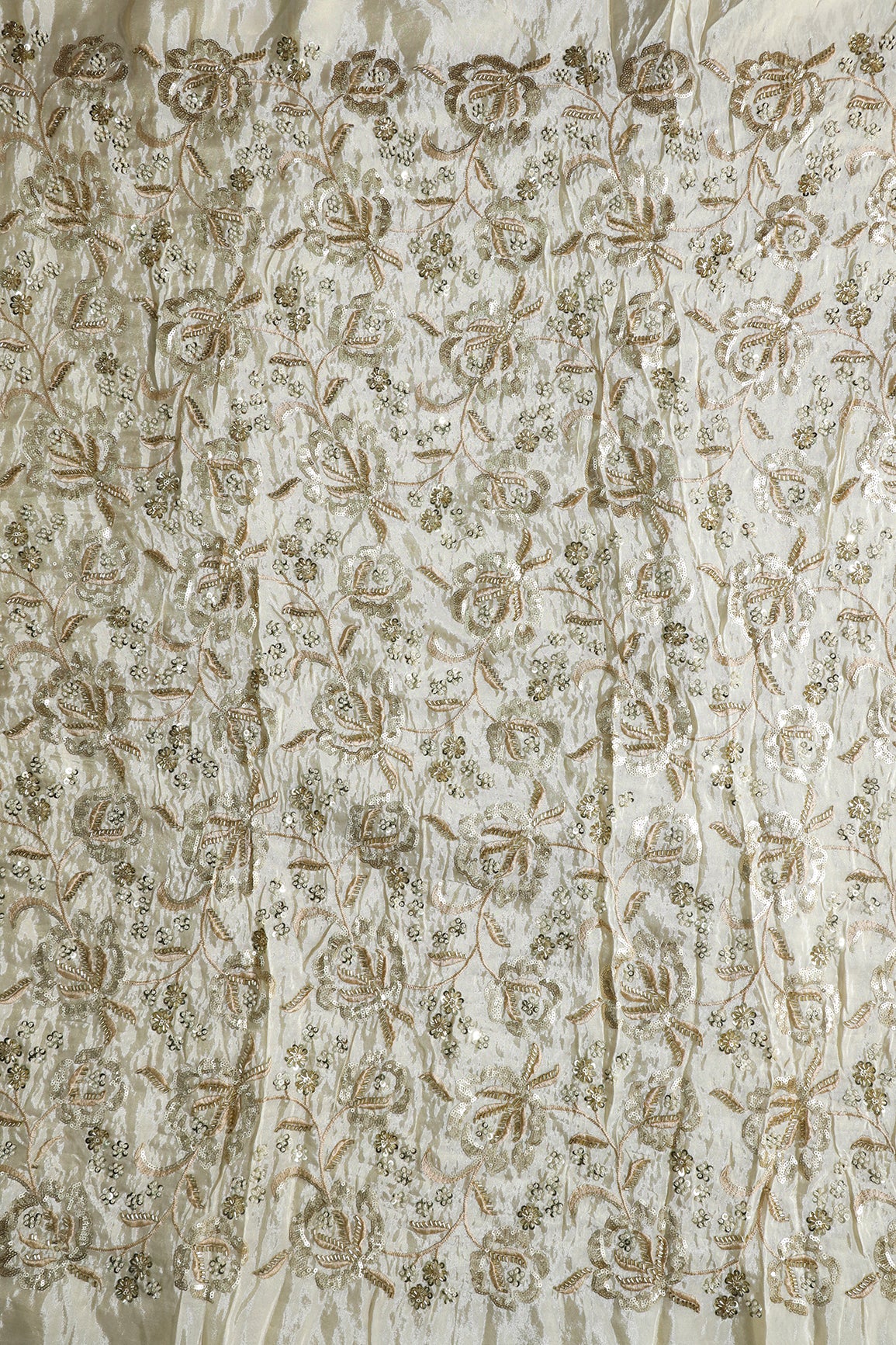 Beads With Sequins Beautiful Floral Embroidery On Dyeable Viscose Zari Tissue Fabric