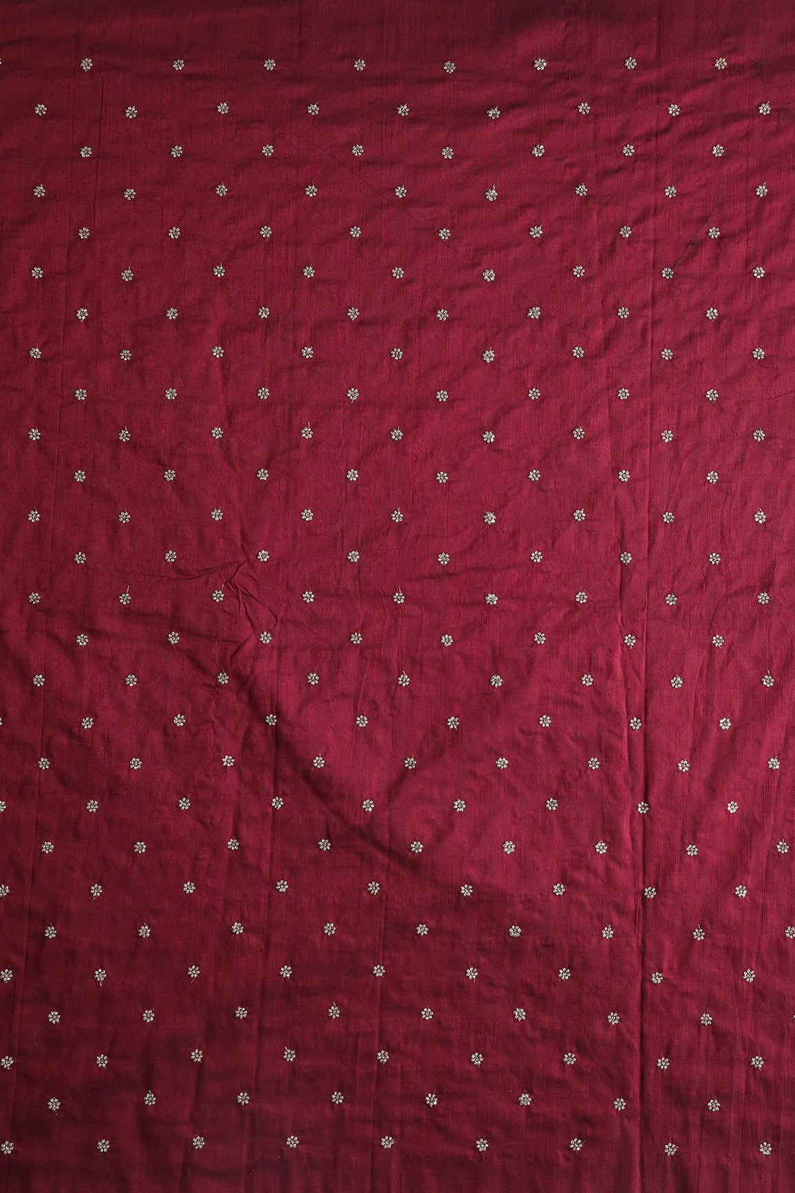 Gold Sequins With Gold Zari Small Motif Embroidery Work On Maroon Raw Silk Fabric