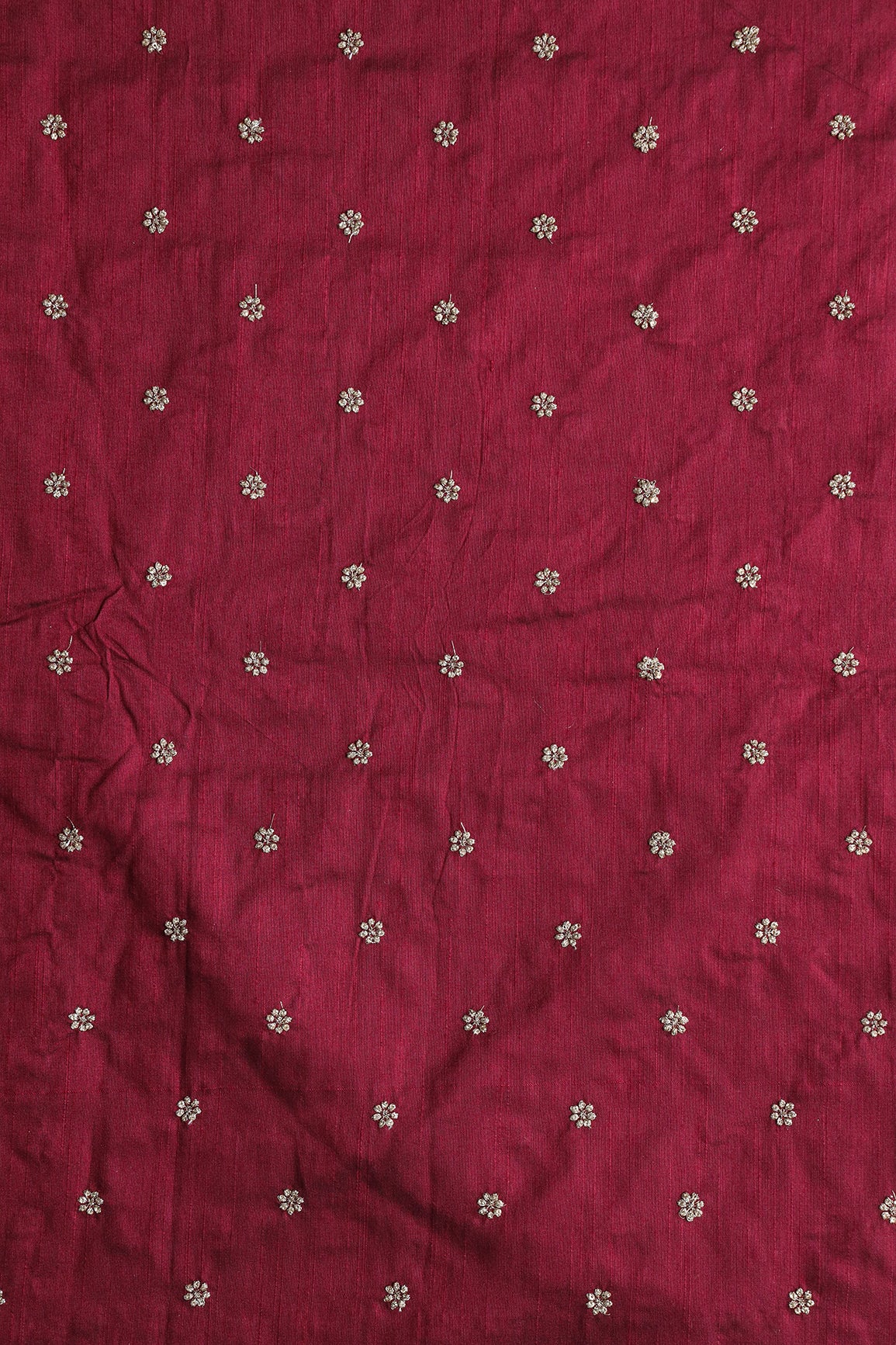 Gold Sequins With Gold Zari Small Motif Embroidery Work On Maroon Raw Silk Fabric