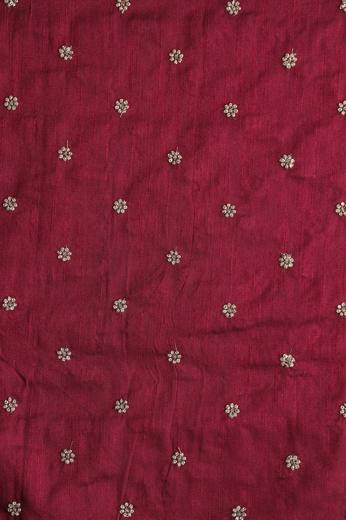 Gold Sequins With Gold Zari Small Motif Embroidery Work On Maroon Raw Silk Fabric